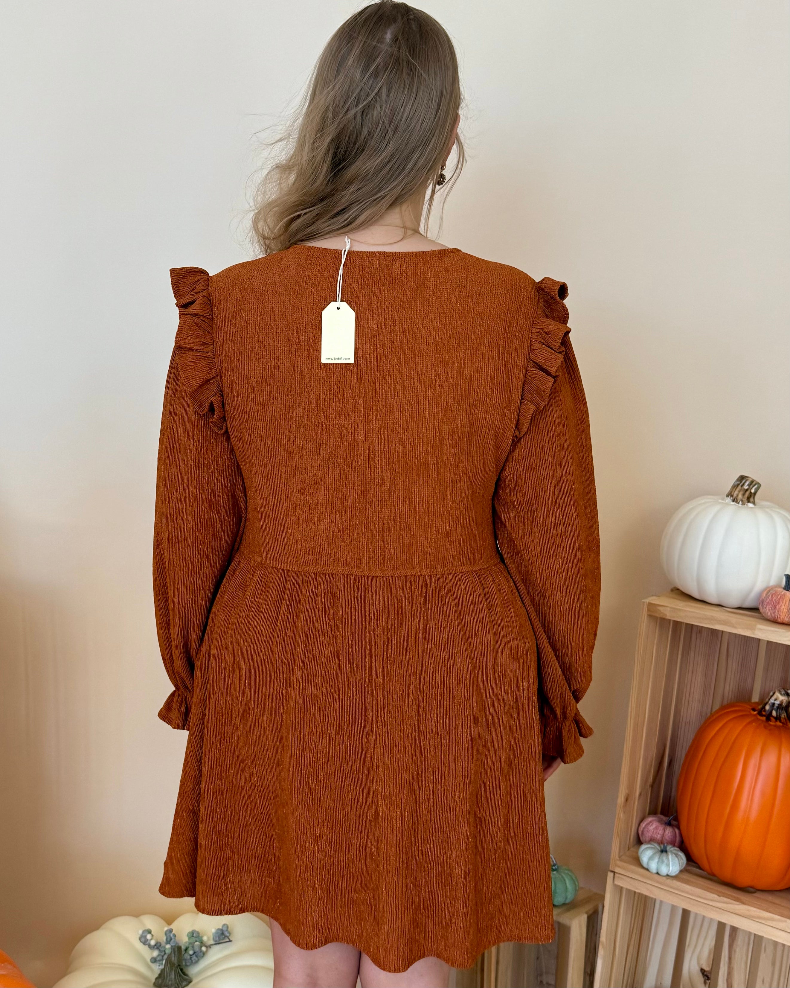 Mountainside Caramel Plus Smocked Dress-Shop-Womens-Boutique-Clothing