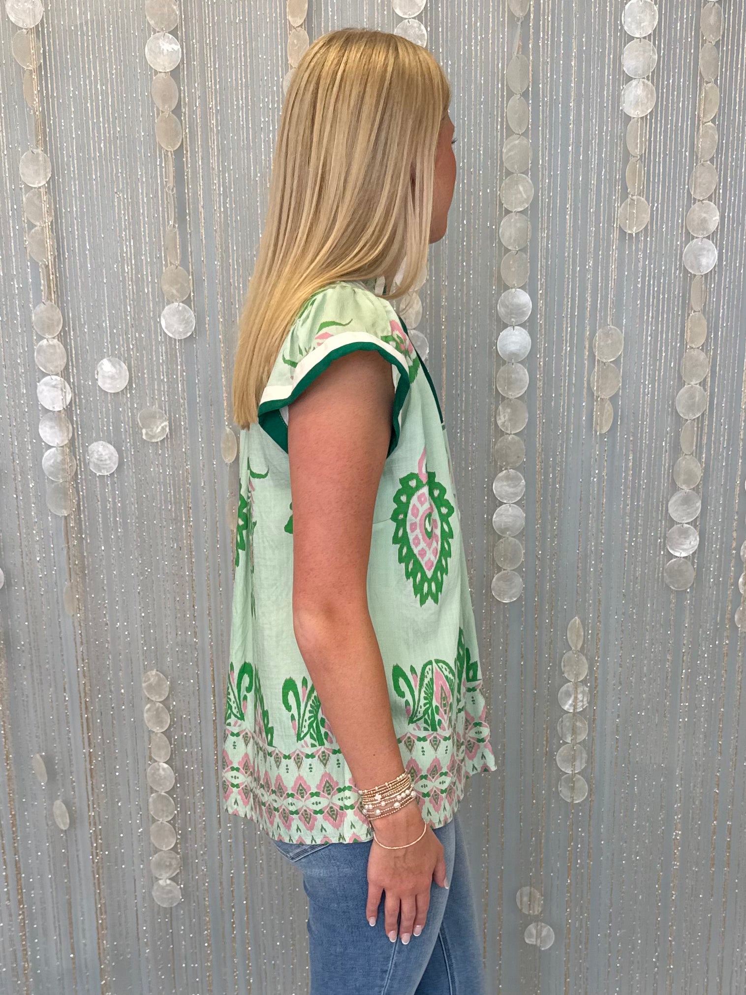 Dreamweaver Island Green Print Contrast Top-Shop-Womens-Boutique-Clothing