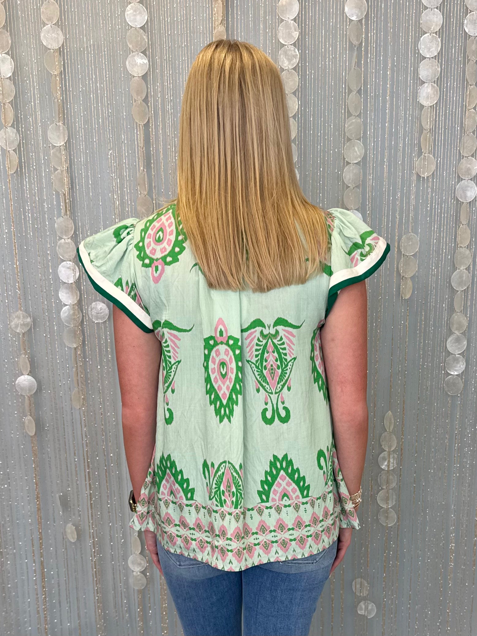 Dreamweaver Island Green Print Contrast Top-Shop-Womens-Boutique-Clothing