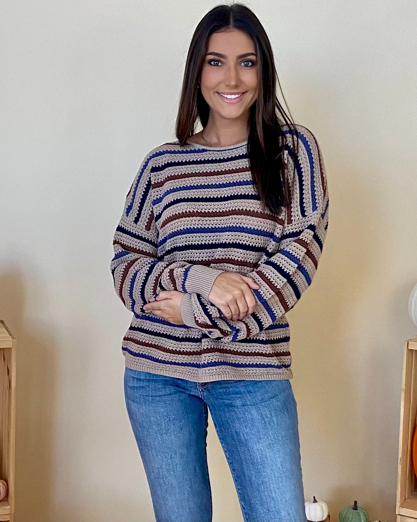 Found Love Taupe Stripe Sweater-Shop-Womens-Boutique-Clothing