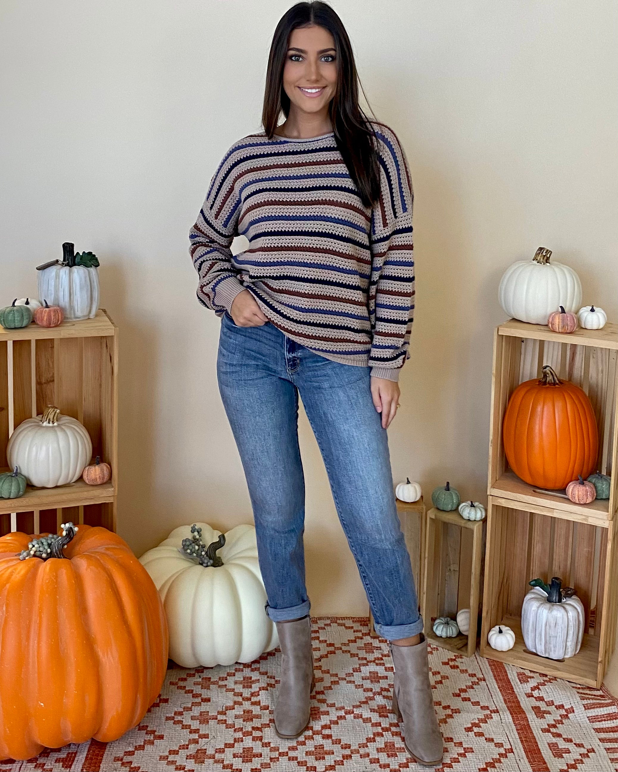 Found Love Taupe Stripe Sweater-Shop-Womens-Boutique-Clothing