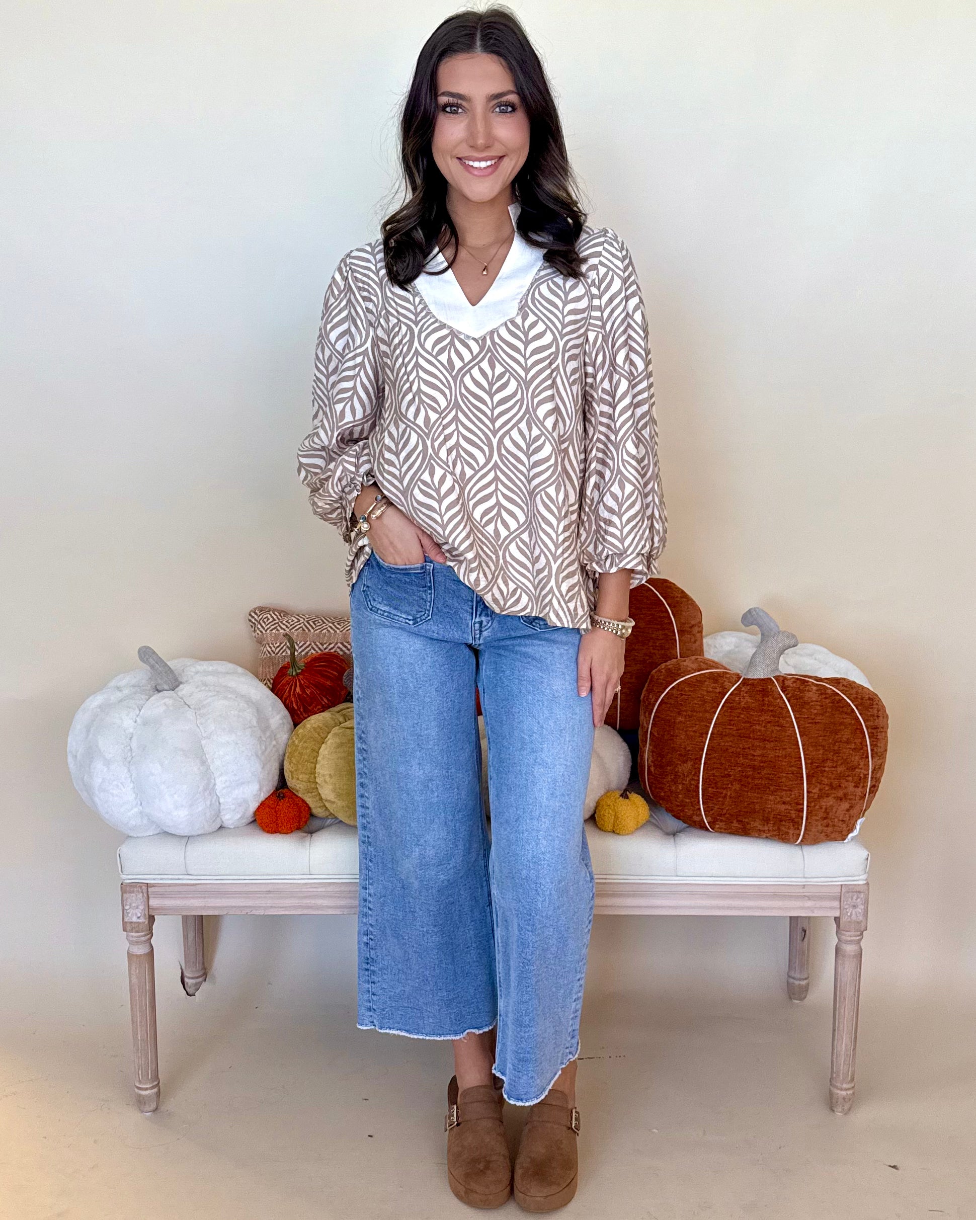 Sweet Perspective Taupe Boho Print Top-Shop-Womens-Boutique-Clothing