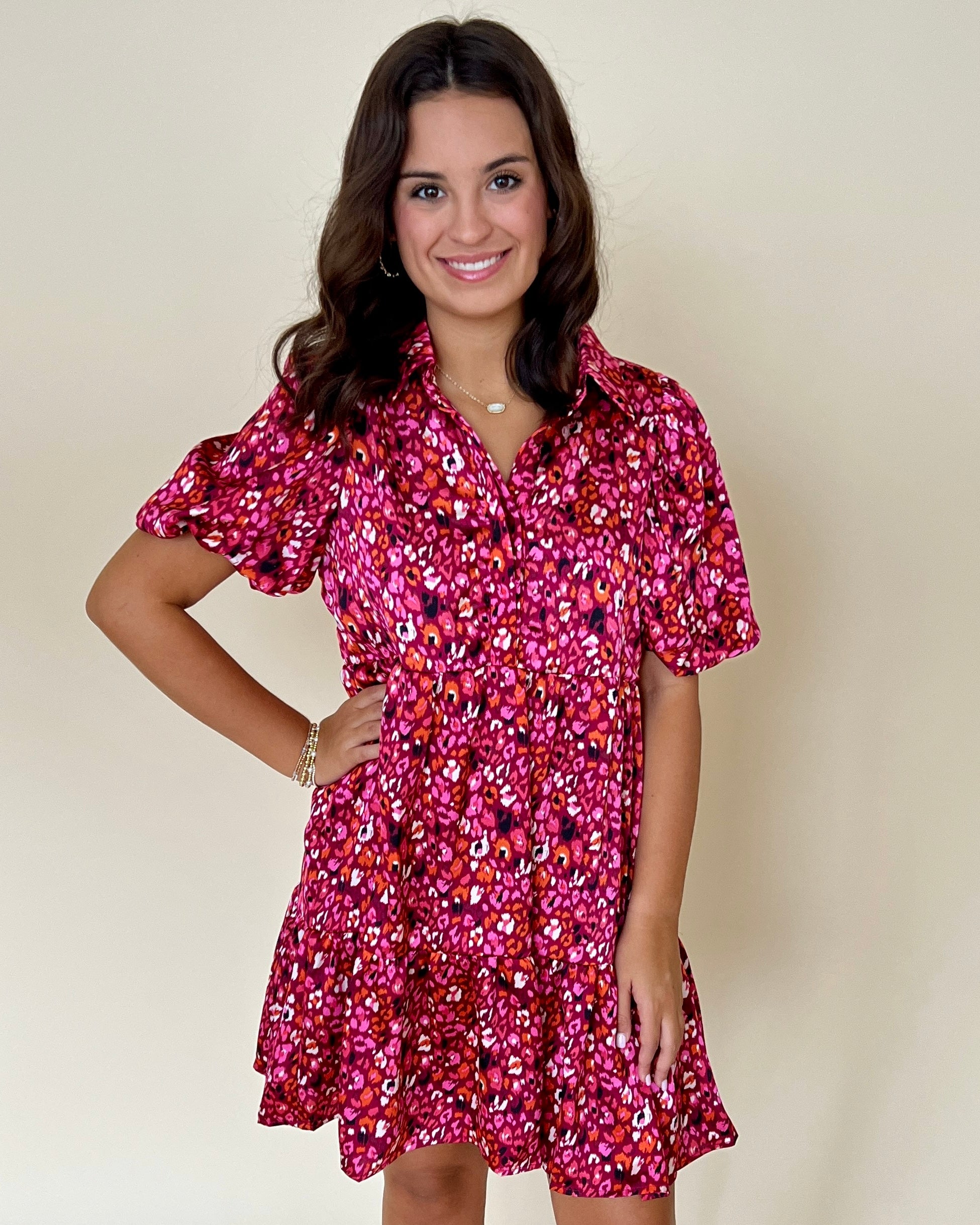 Into The Wild Magenta Printed Collared Dress-Shop-Womens-Boutique-Clothing