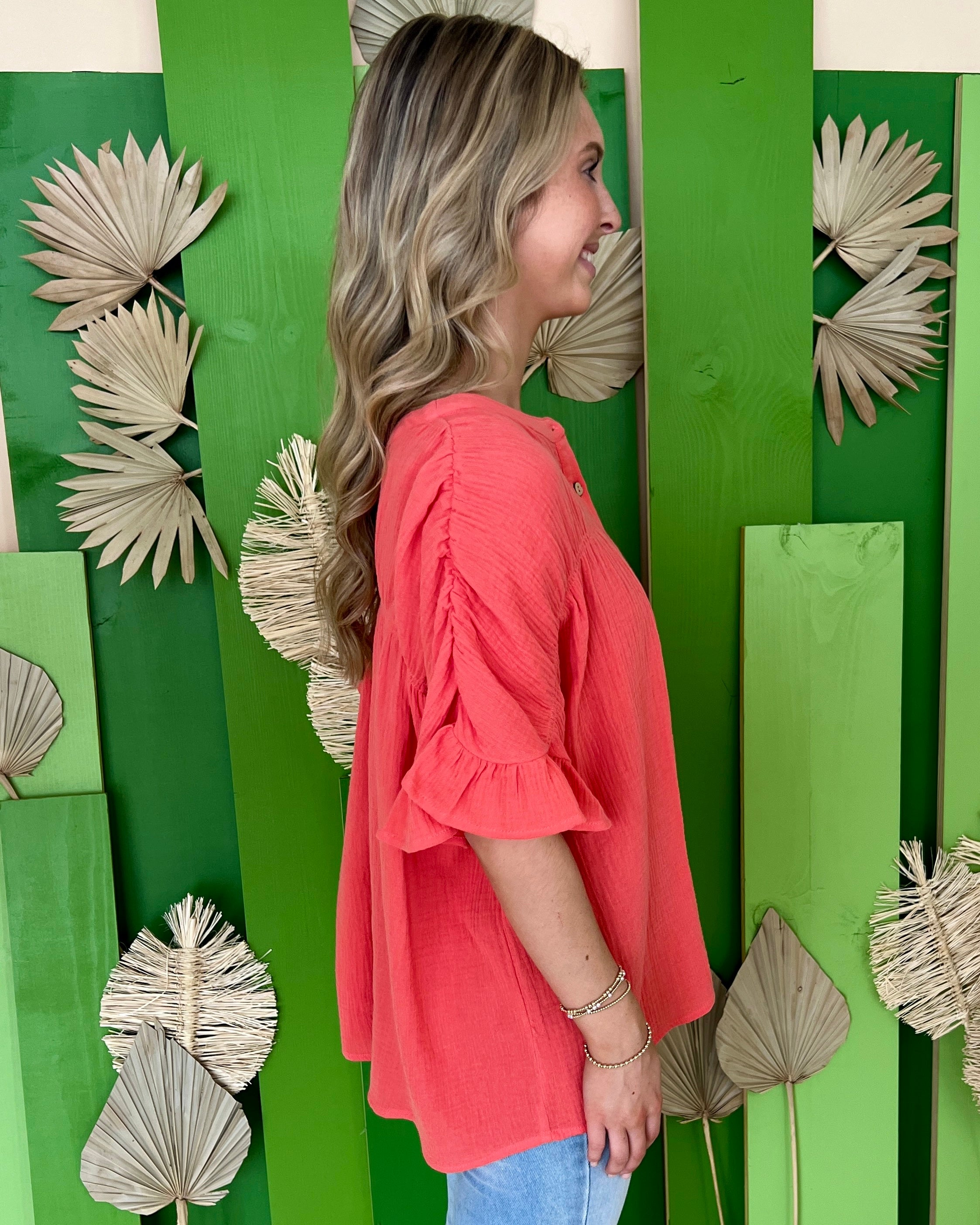 Always Be Coral Button Down Top-Shop-Womens-Boutique-Clothing