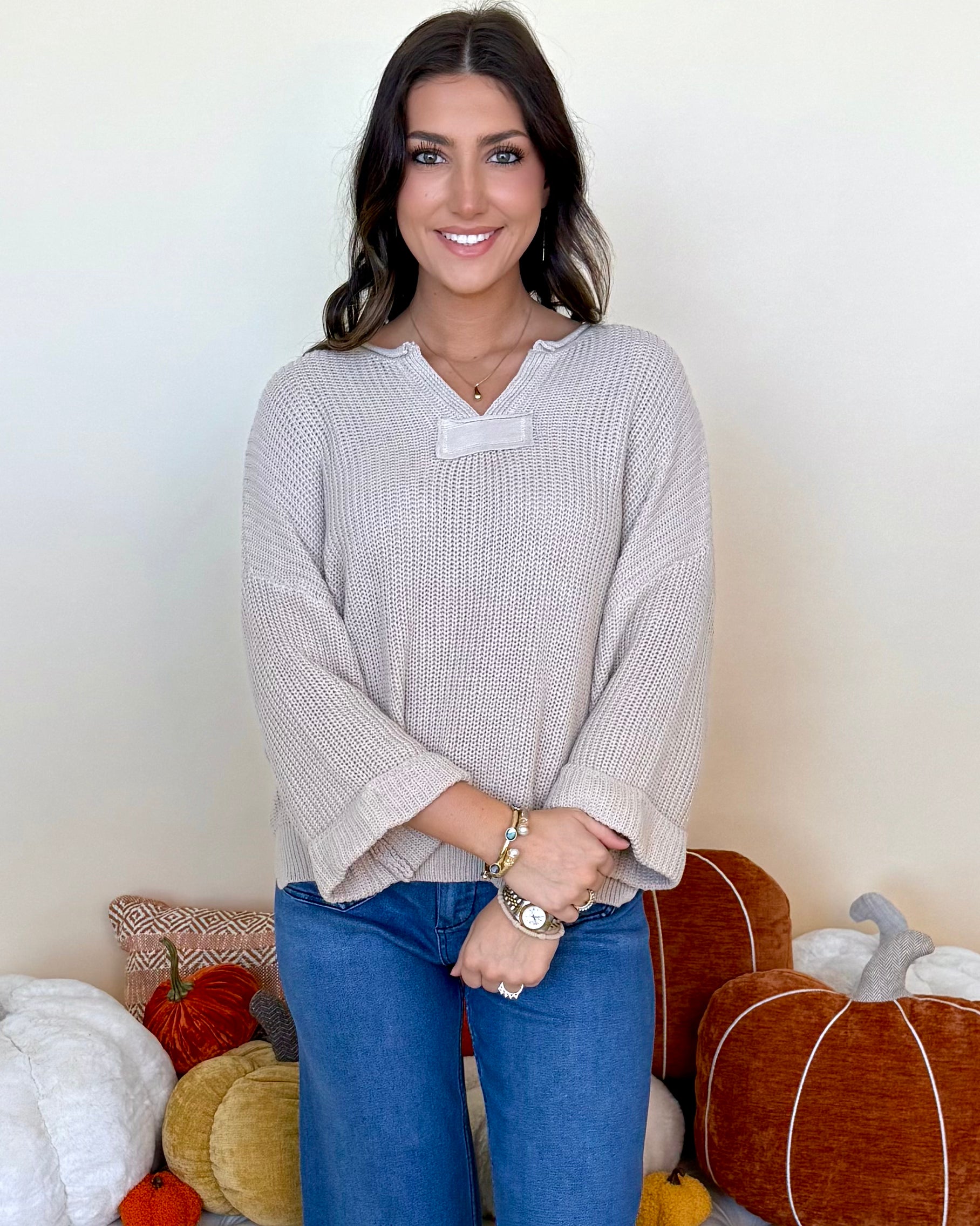 All You Have Ecru V-Neck Sweater-Shop-Womens-Boutique-Clothing