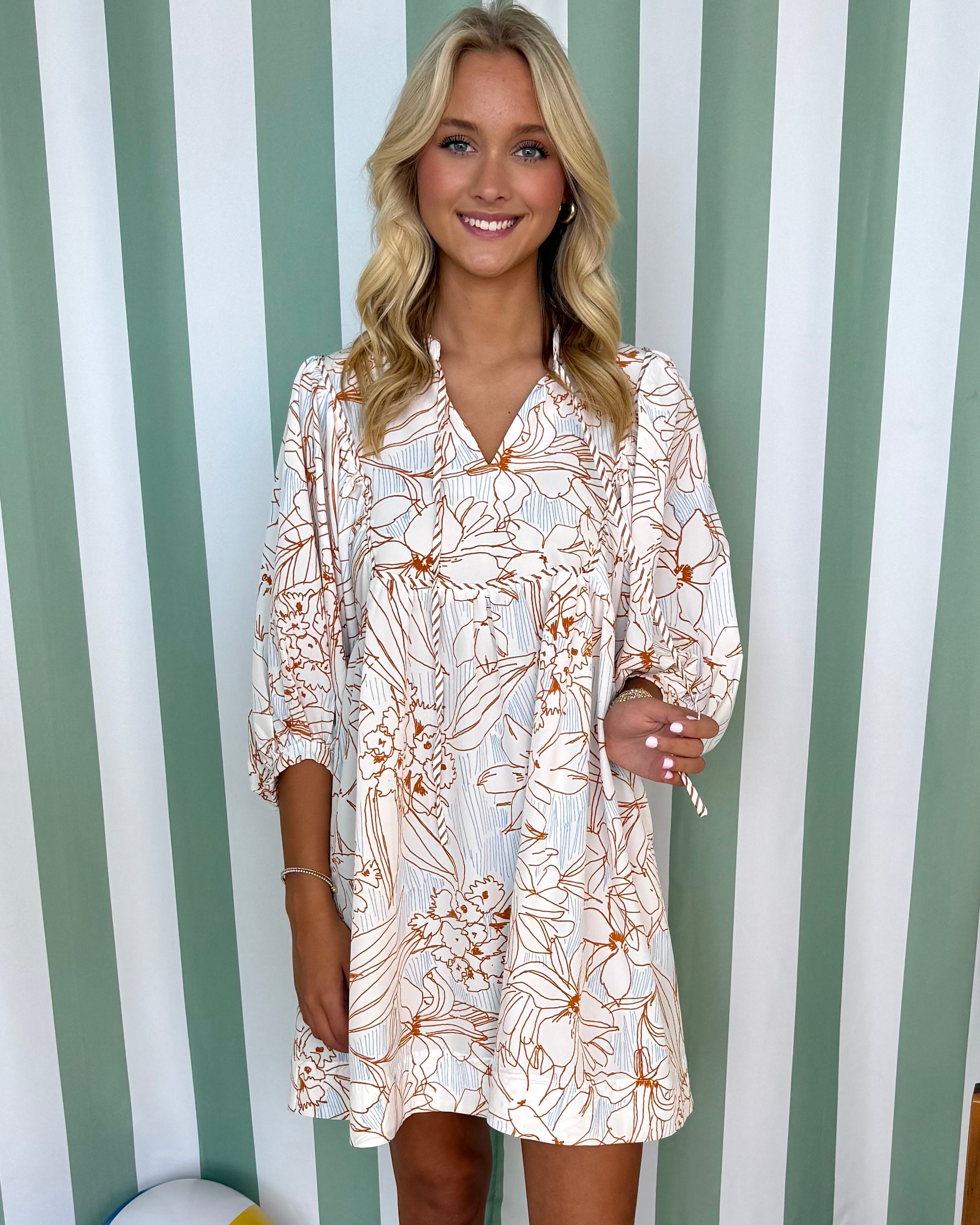 Let's Be Clear Toffee Floral Dress-Shop-Womens-Boutique-Clothing