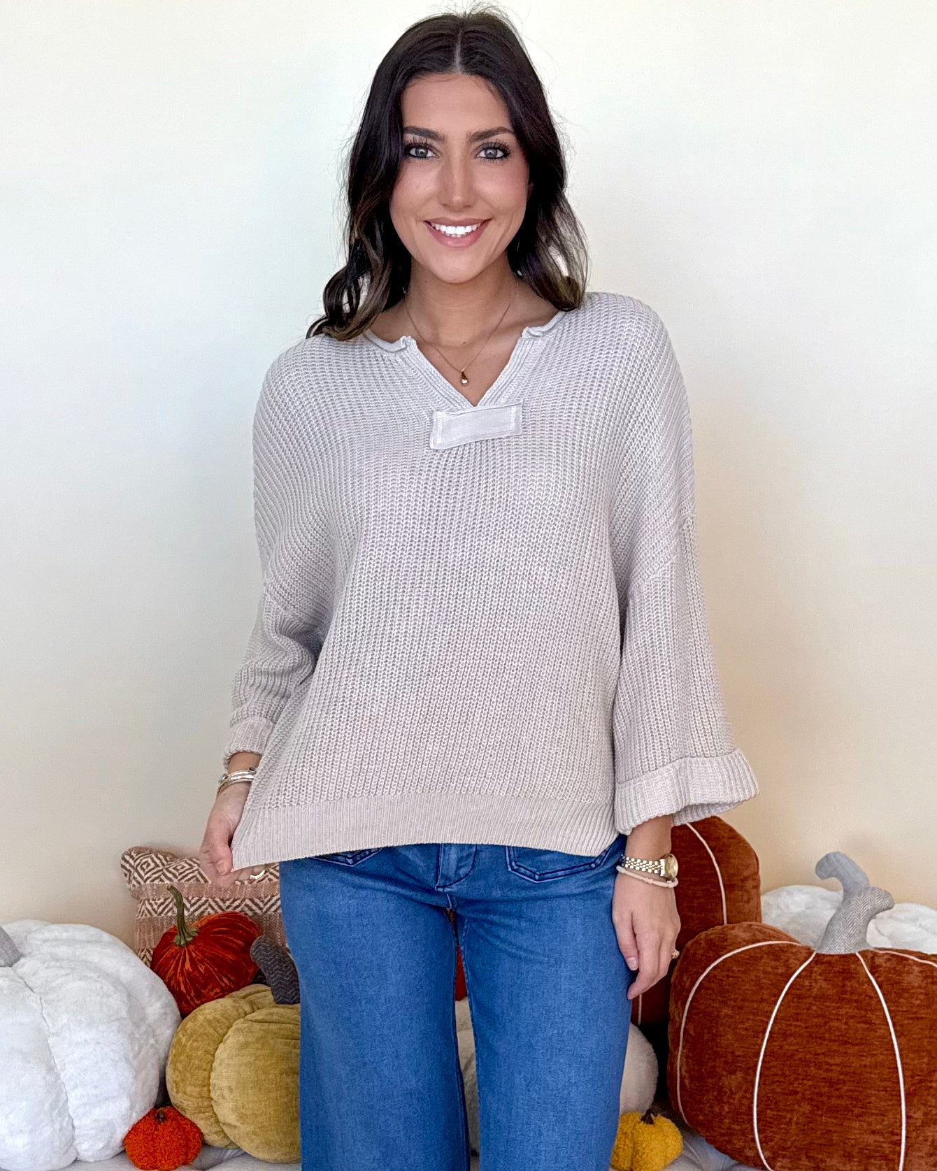 All You Have Ecru V-Neck Sweater-Shop-Womens-Boutique-Clothing