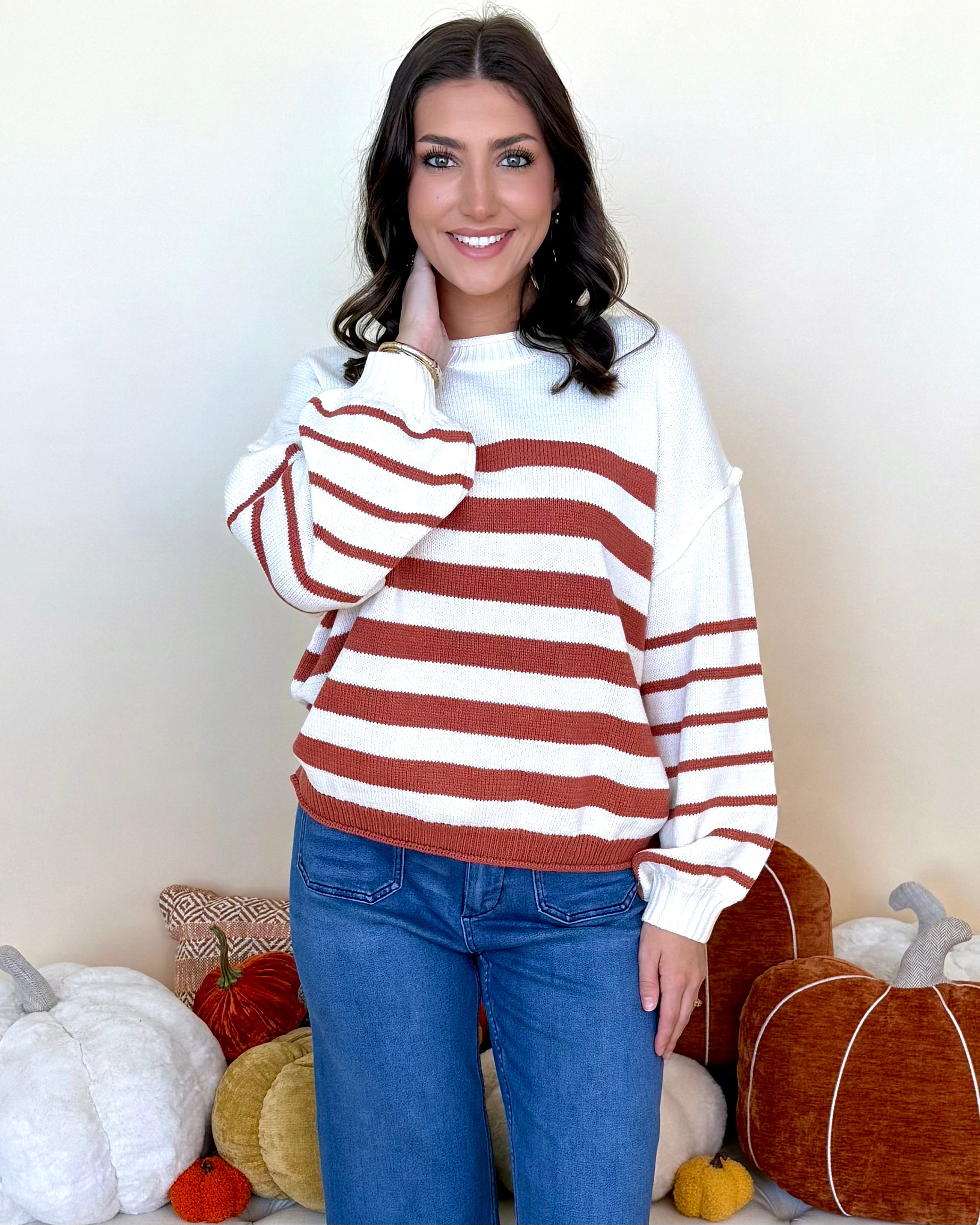 Choosing Happiness Cinnamon Striped Sweater-Shop-Womens-Boutique-Clothing