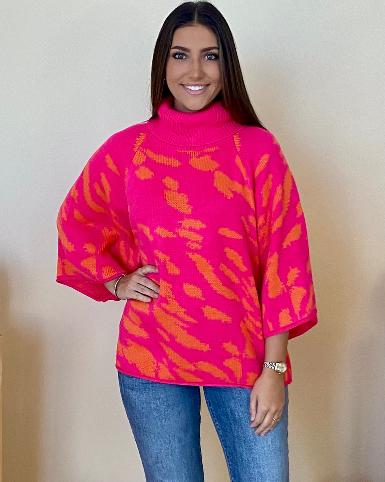 Fly High Hot Pink/Orange Print Sweater-Shop-Womens-Boutique-Clothing