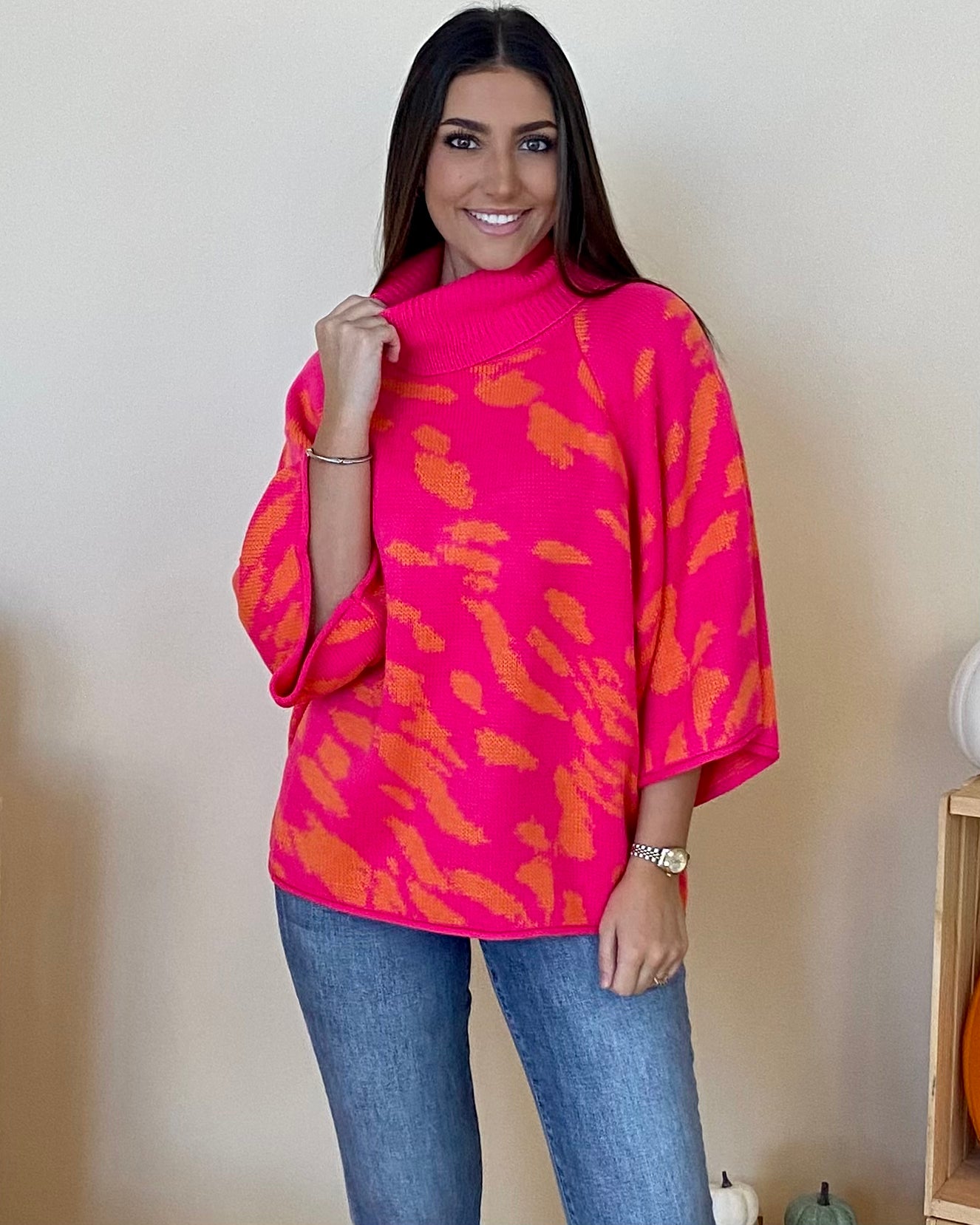 Fly High Hot Pink/Orange Print Sweater-Shop-Womens-Boutique-Clothing