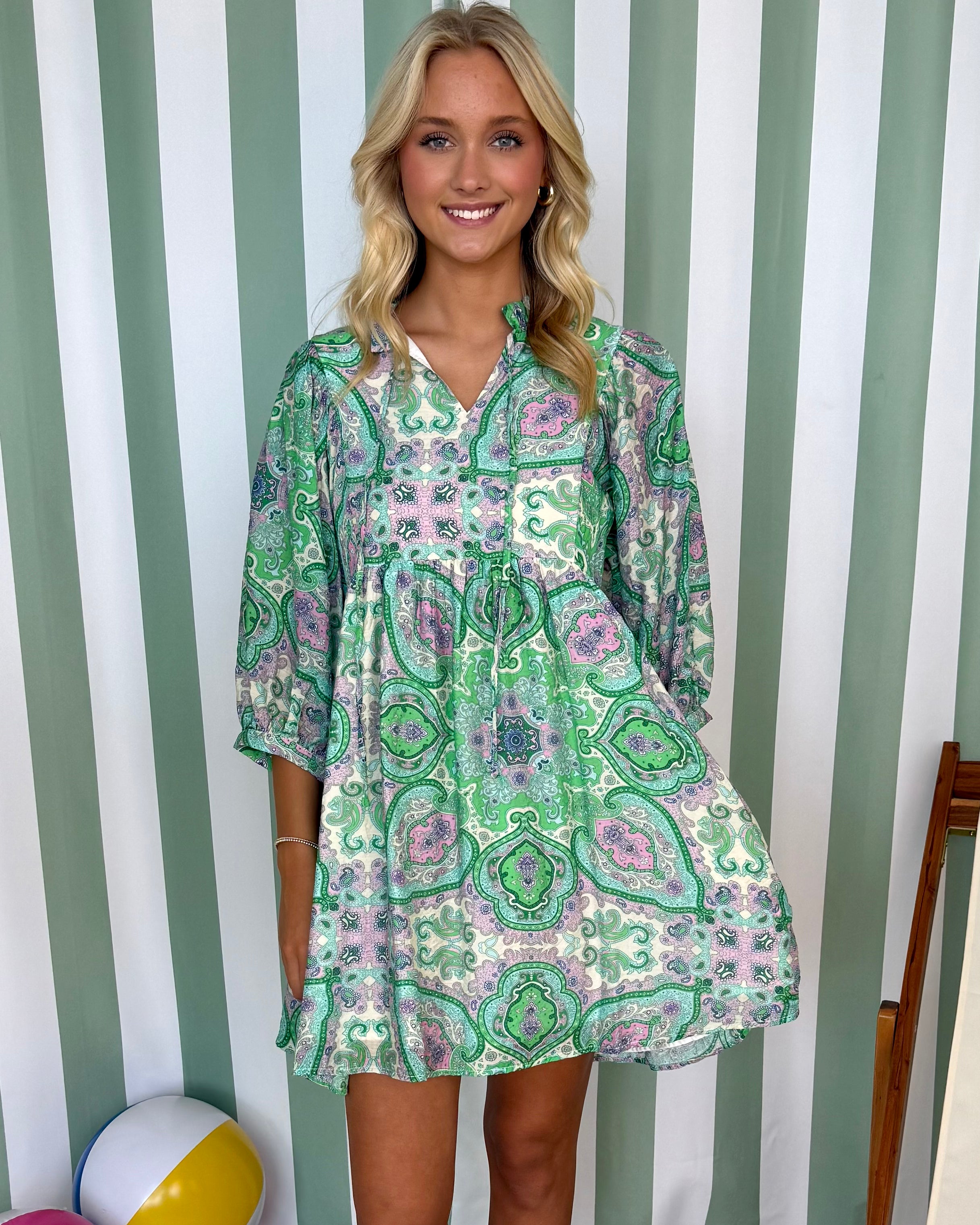 Meadow Views Green Boho Paisley Dress-Shop-Womens-Boutique-Clothing