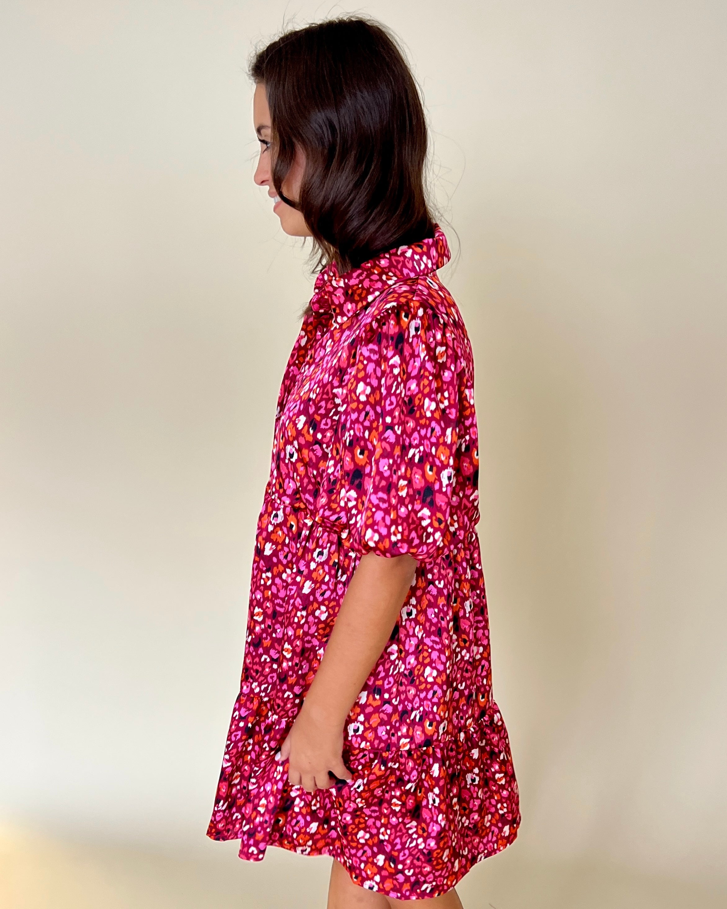 Into The Wild Magenta Printed Collared Dress-Shop-Womens-Boutique-Clothing
