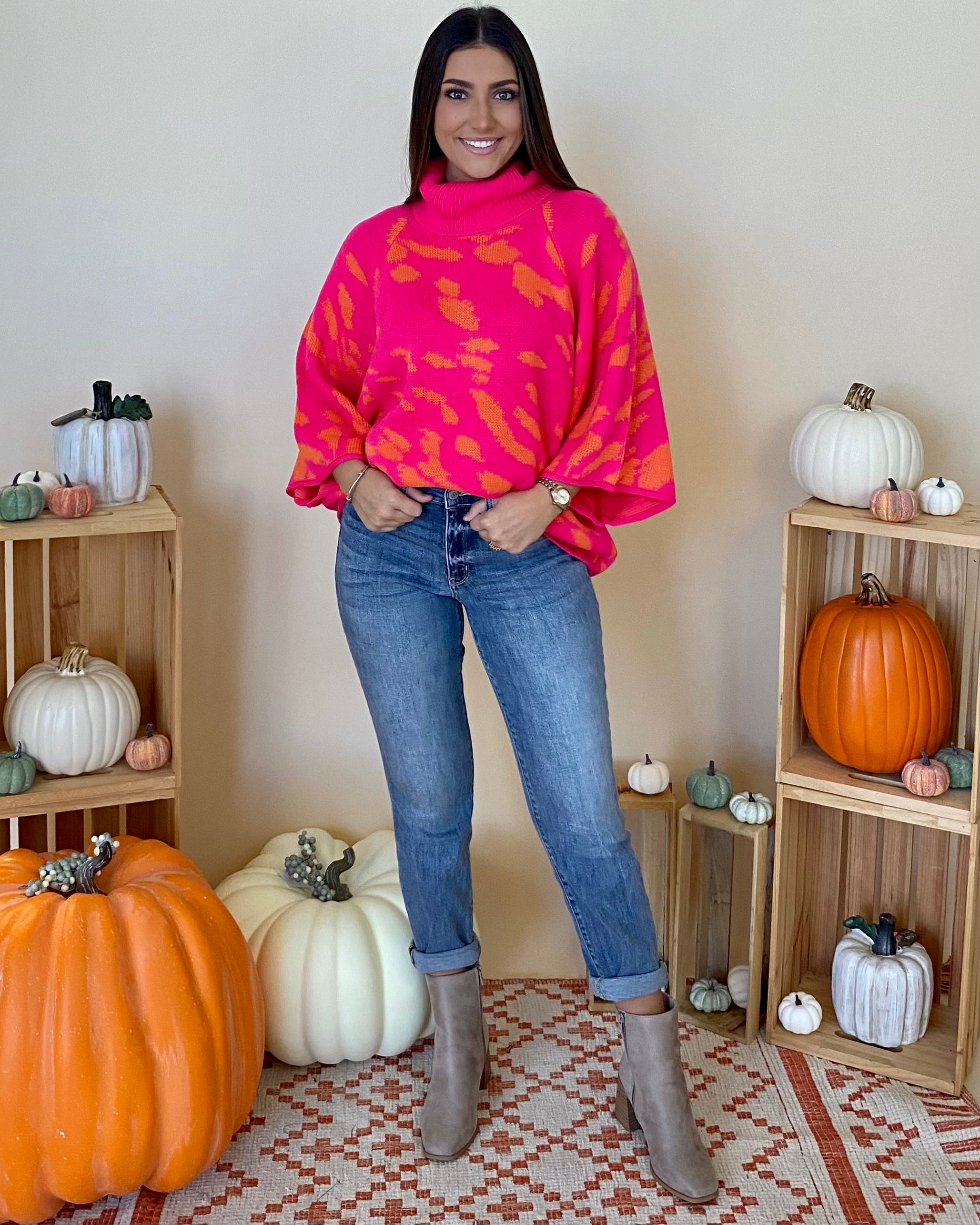 Fly High Hot Pink/Orange Print Sweater-Shop-Womens-Boutique-Clothing