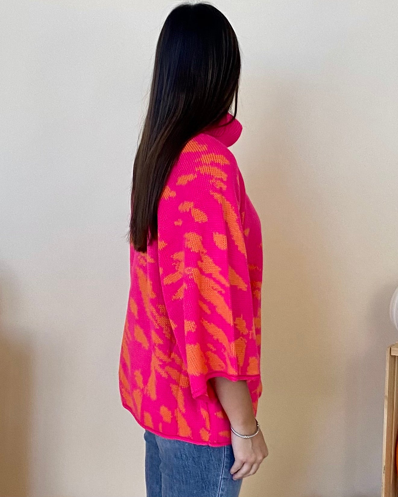 Fly High Hot Pink/Orange Print Sweater-Shop-Womens-Boutique-Clothing