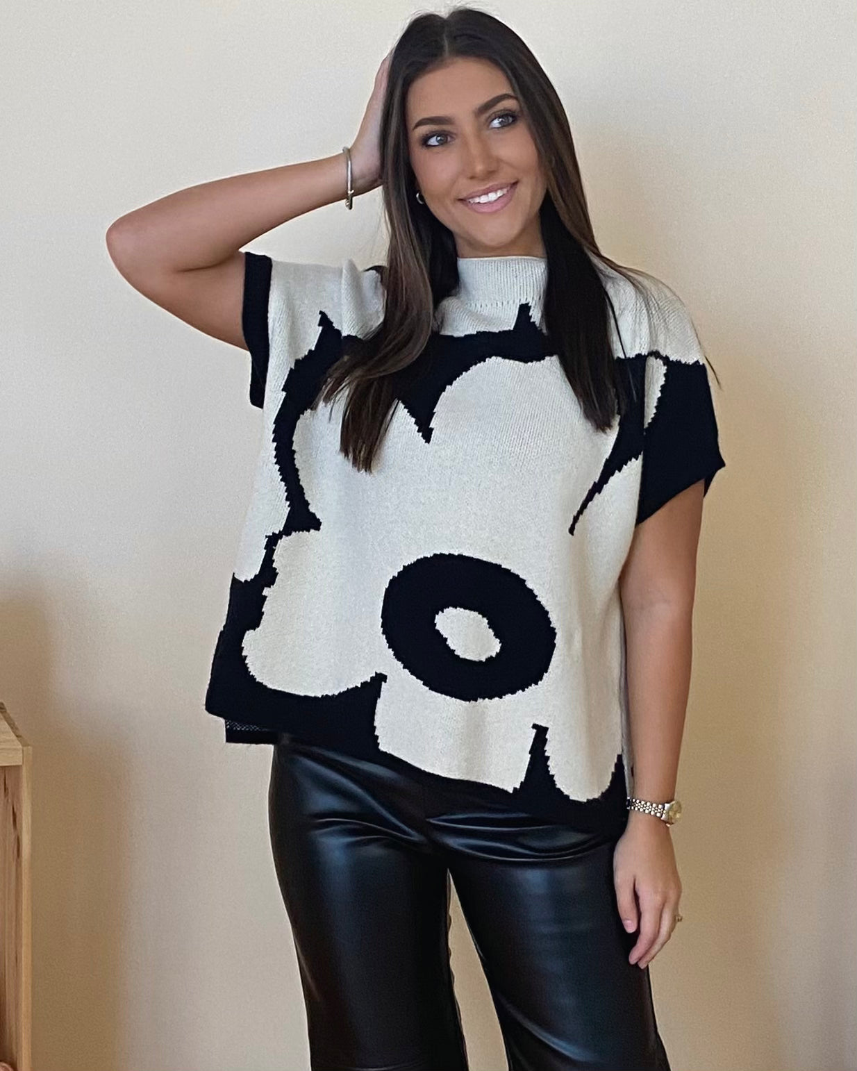 Full Heart Ivory/Black Flower Sweater-Shop-Womens-Boutique-Clothing