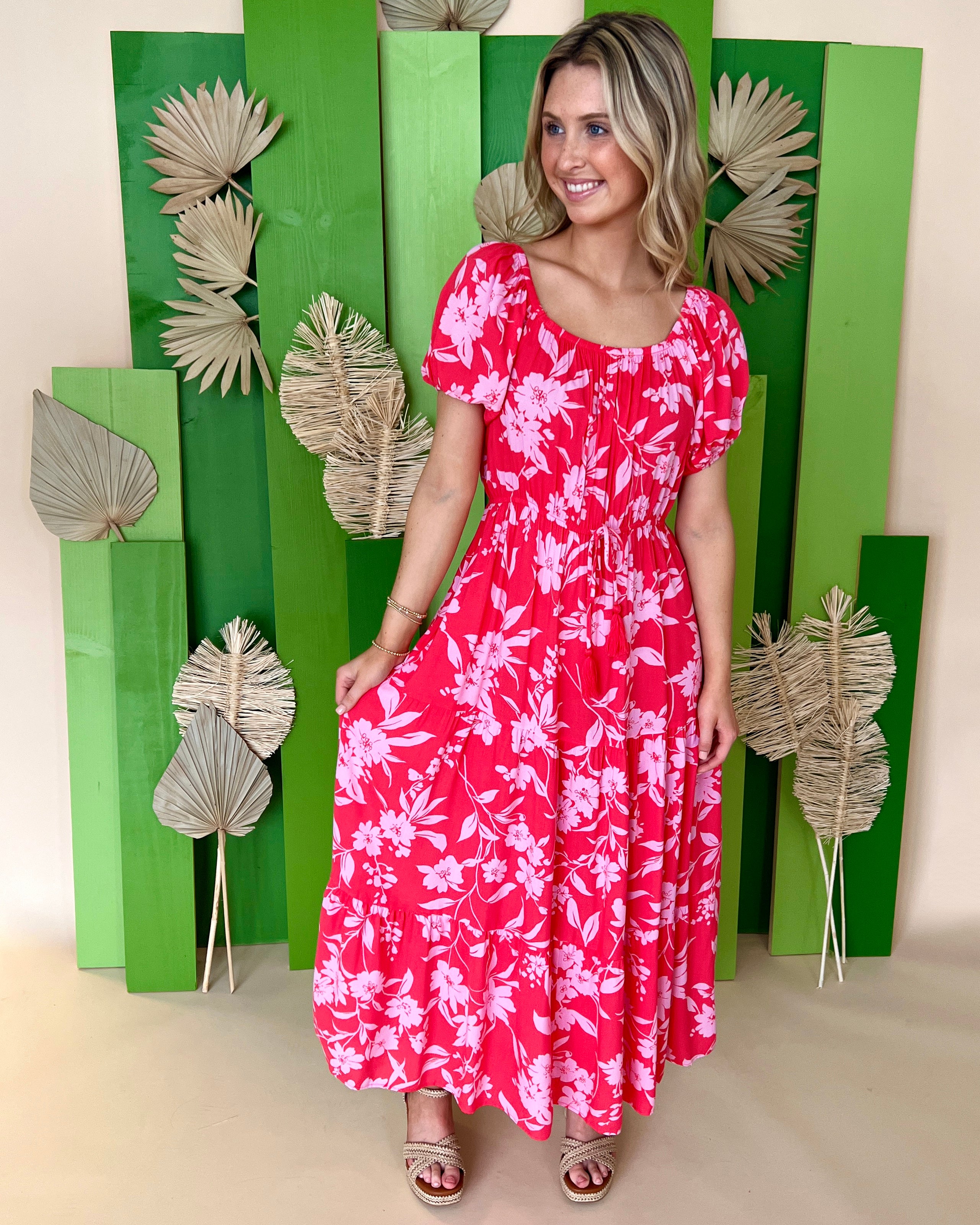 Let It Go Strawberry Printed Floral Dress-Shop-Womens-Boutique-Clothing