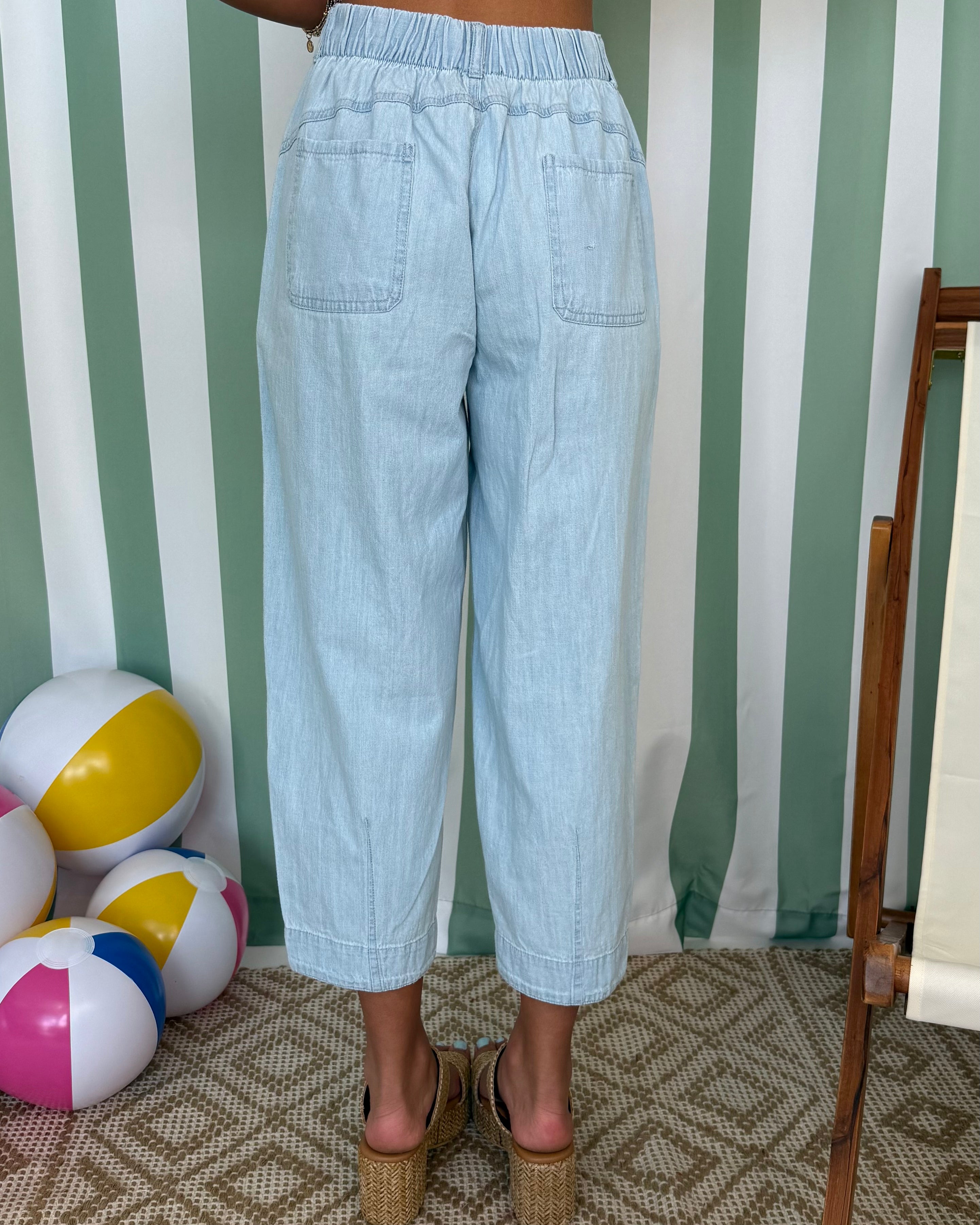 Just For Today Chambray Pleated Capri Pants-Shop-Womens-Boutique-Clothing