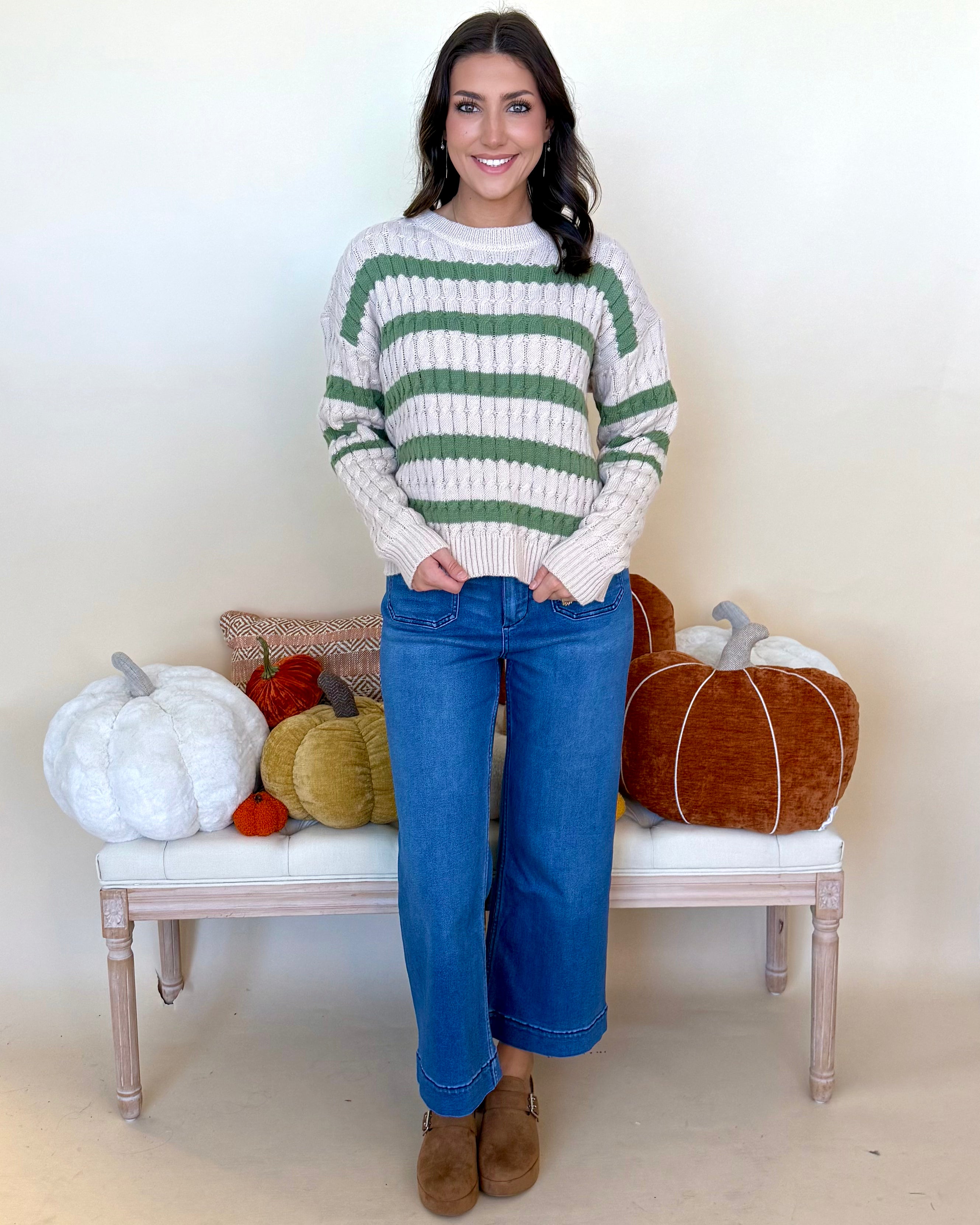 Get Back Oatmeal/Olive Cable Knit Sweater-Shop-Womens-Boutique-Clothing
