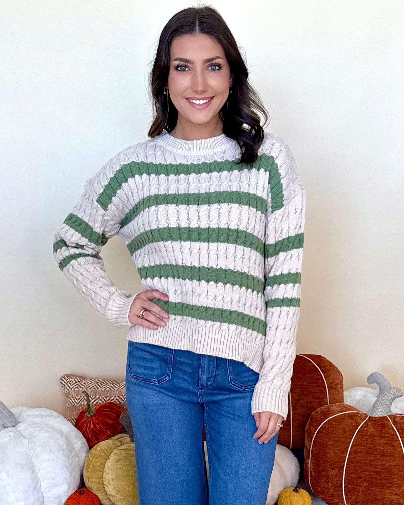 Get Back Oatmeal/Olive Cable Knit Sweater-Shop-Womens-Boutique-Clothing