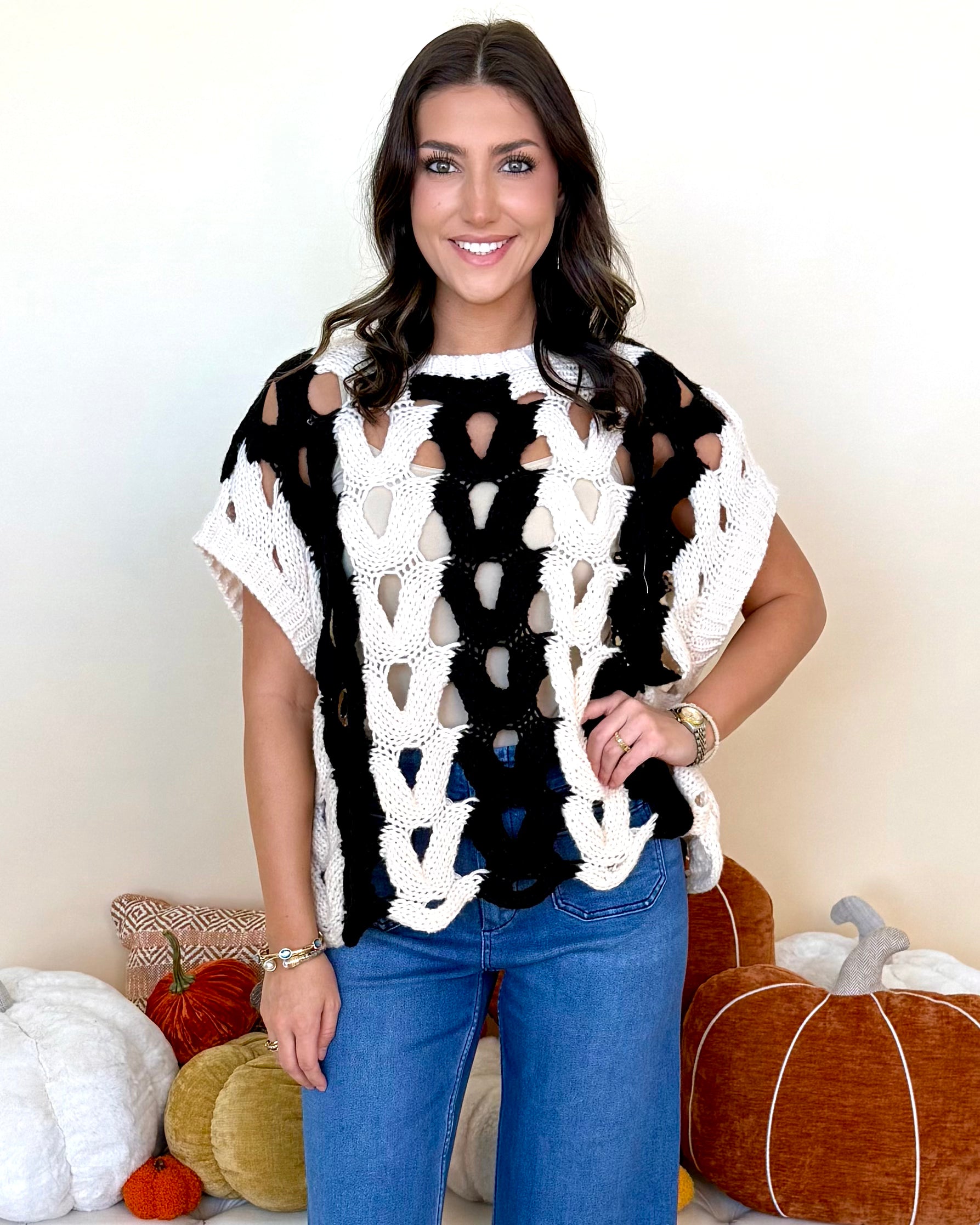 On Her Way Oatmeal/Black Sweater Vest-Shop-Womens-Boutique-Clothing