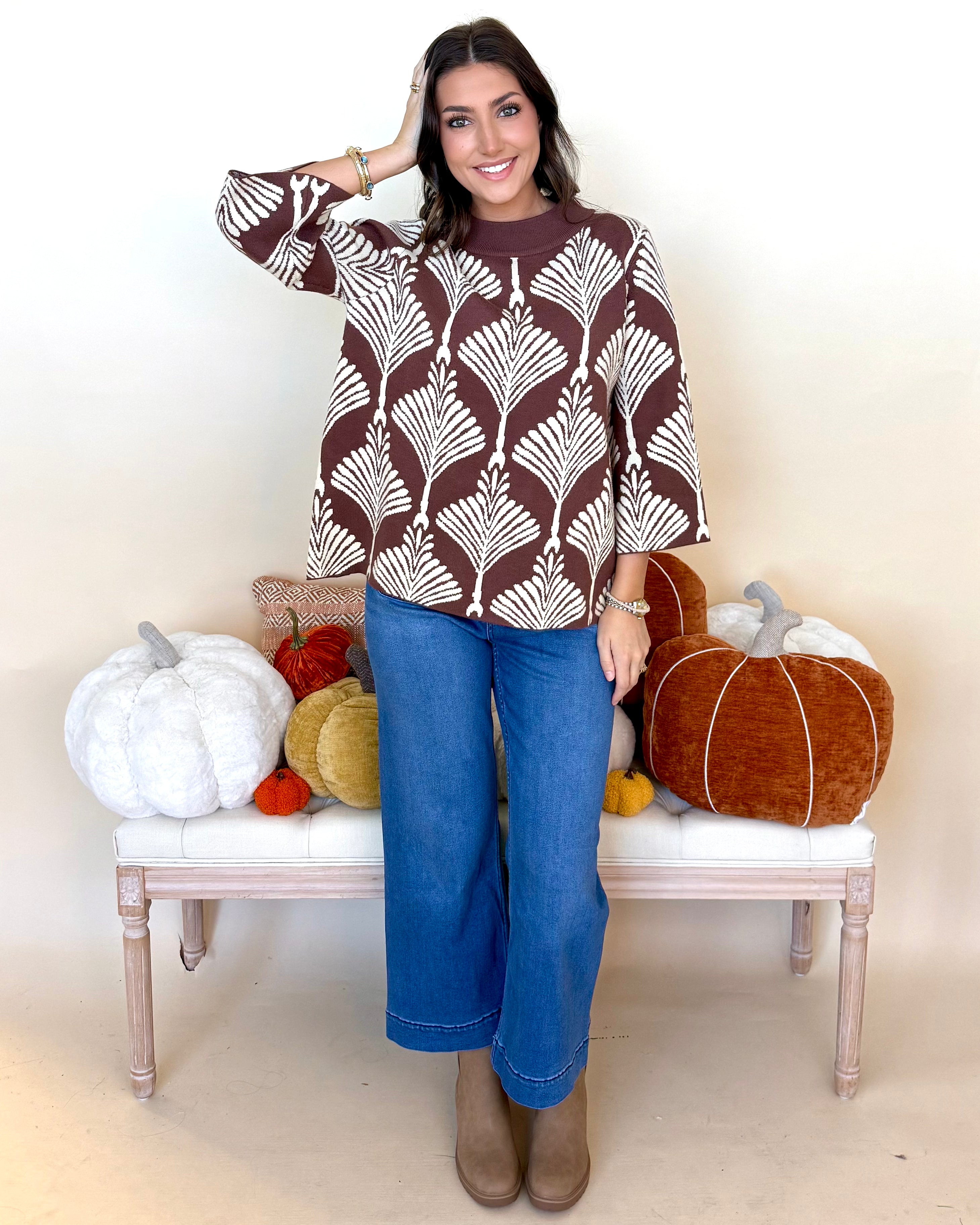 Same Time Brown Abstract Print Sweater-Shop-Womens-Boutique-Clothing