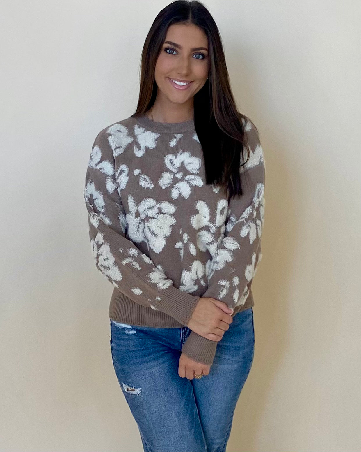 Over My Head Taupe Floral Sweater-Shop-Womens-Boutique-Clothing