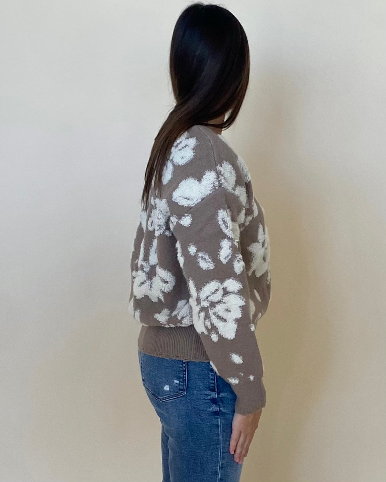 Over My Head Taupe Floral Sweater-Shop-Womens-Boutique-Clothing