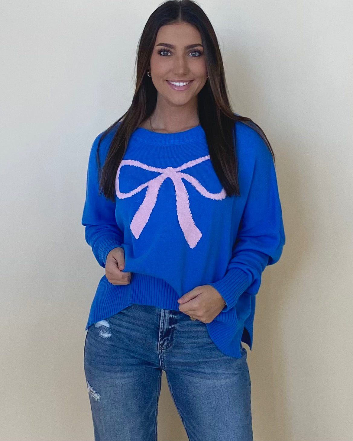 Me Time Royal Blue Ribbon Sweater-Shop-Womens-Boutique-Clothing