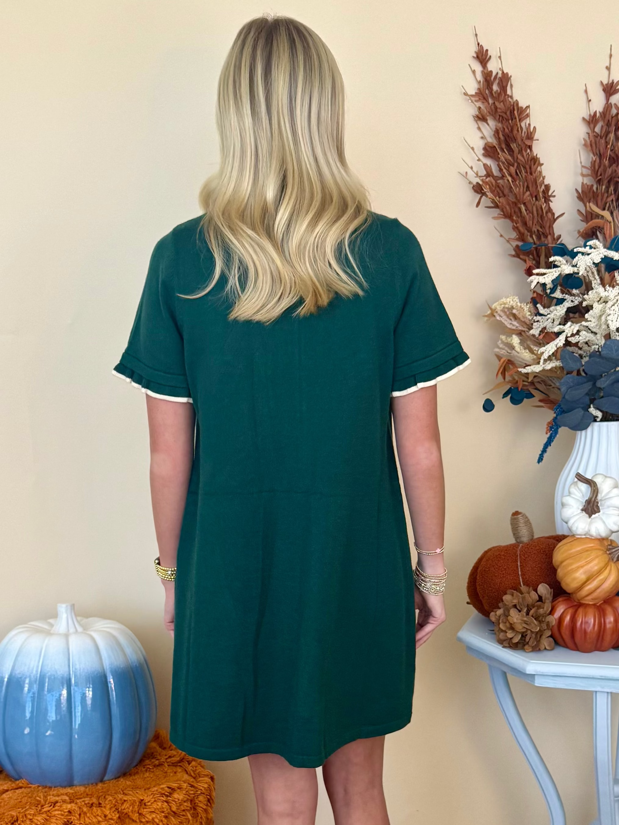 Easy Choice Hunter Green Ruffled Eye Detail Dress-Shop-Womens-Boutique-Clothing