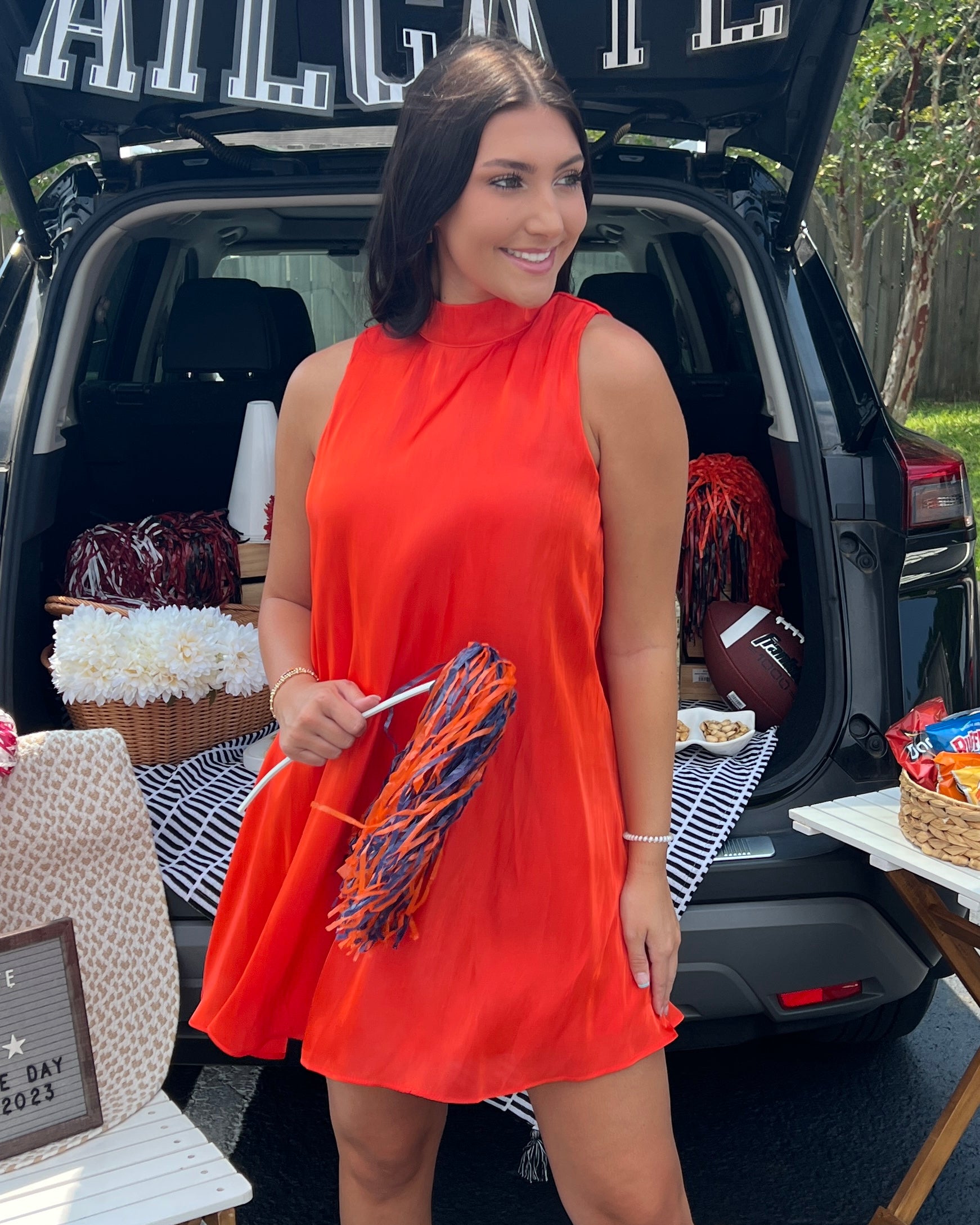 Tailgate Queen Orange High Neck Sleeveless Dress-Shop-Womens-Boutique-Clothing