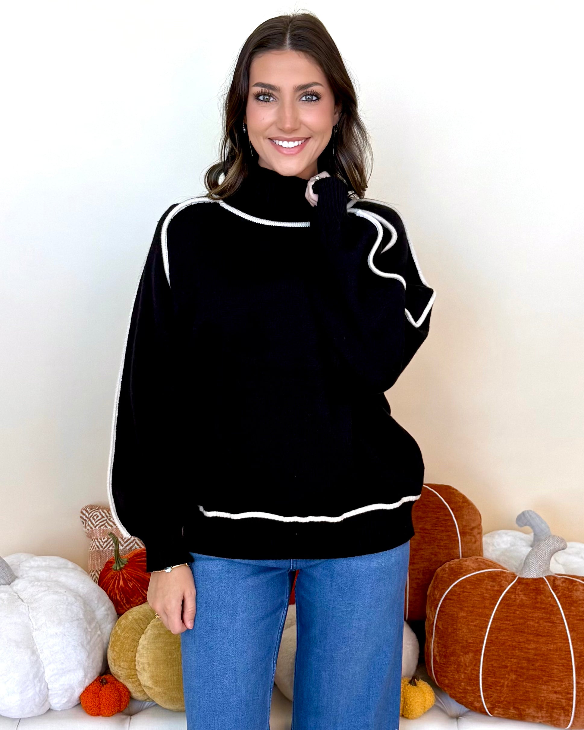 Checking Boxes Black/White Contrast Sweater-Shop-Womens-Boutique-Clothing