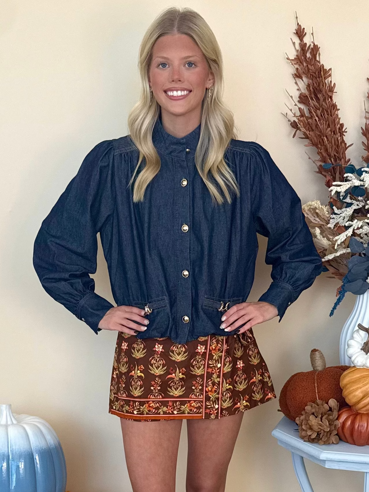 Shimmering Twilight Dk Denim High Neck Top
