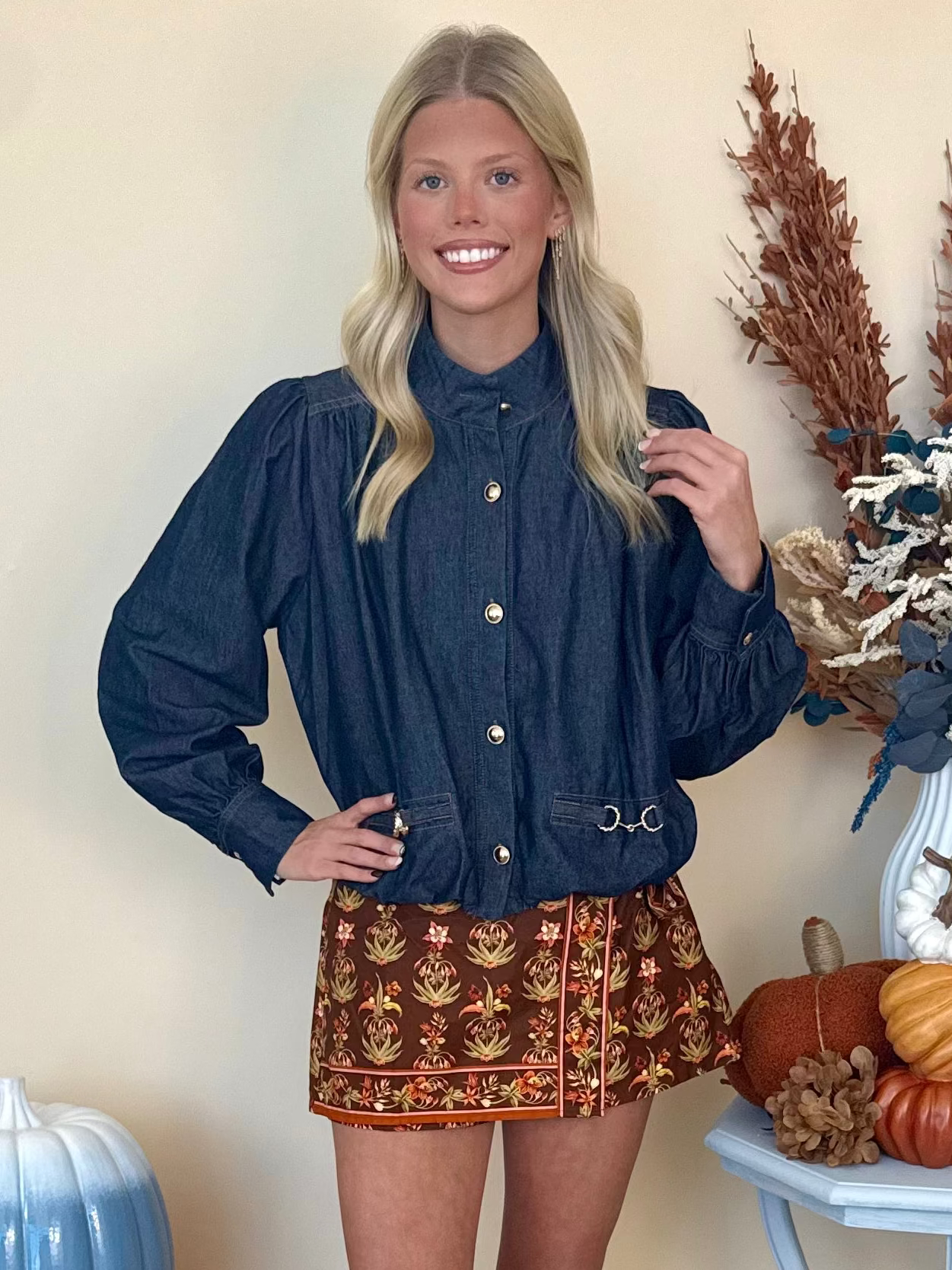 Shimmering Twilight Dk Denim High Neck Top