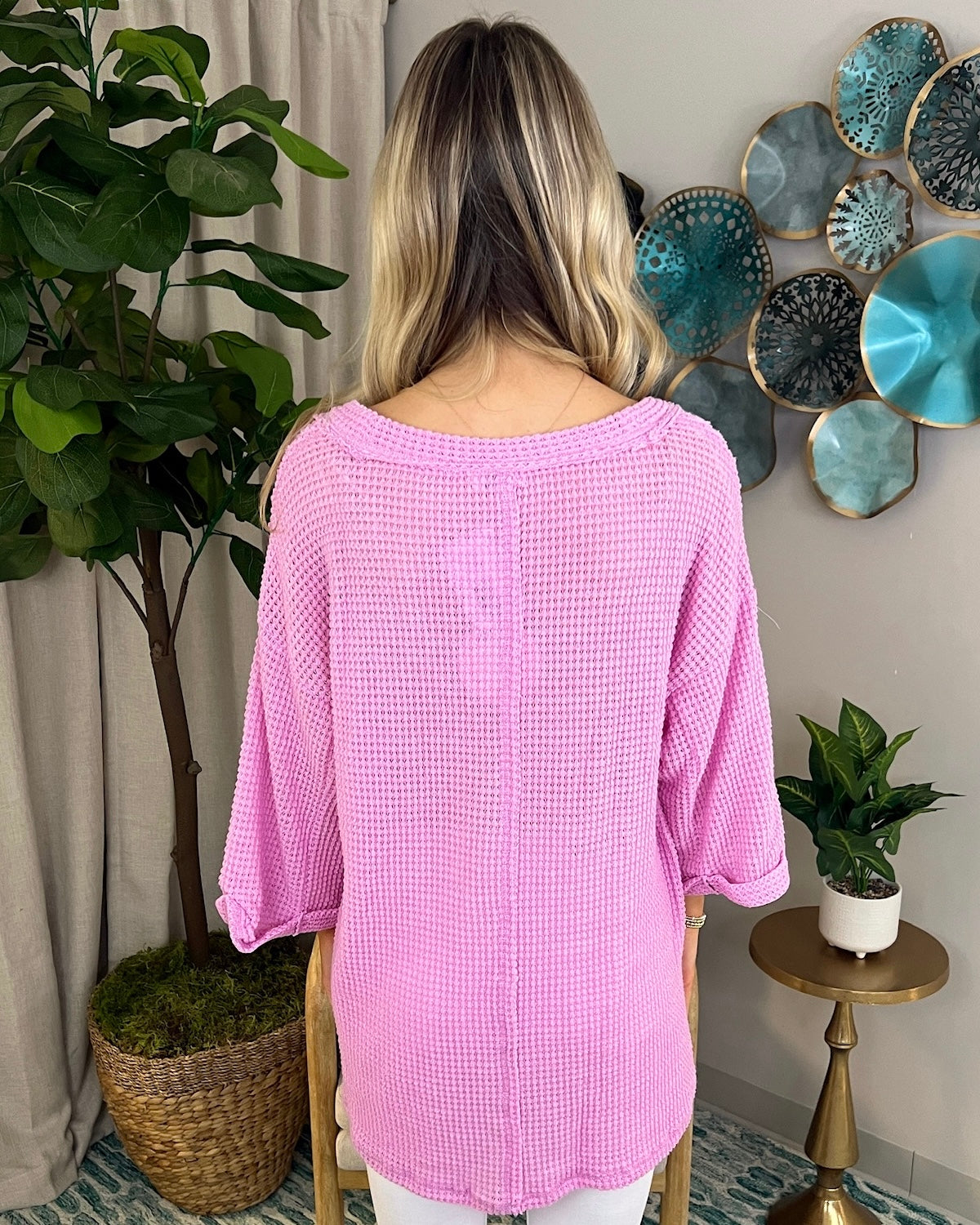 Like New Bubble Pink Waffle Knit Top-Shop-Womens-Boutique-Clothing