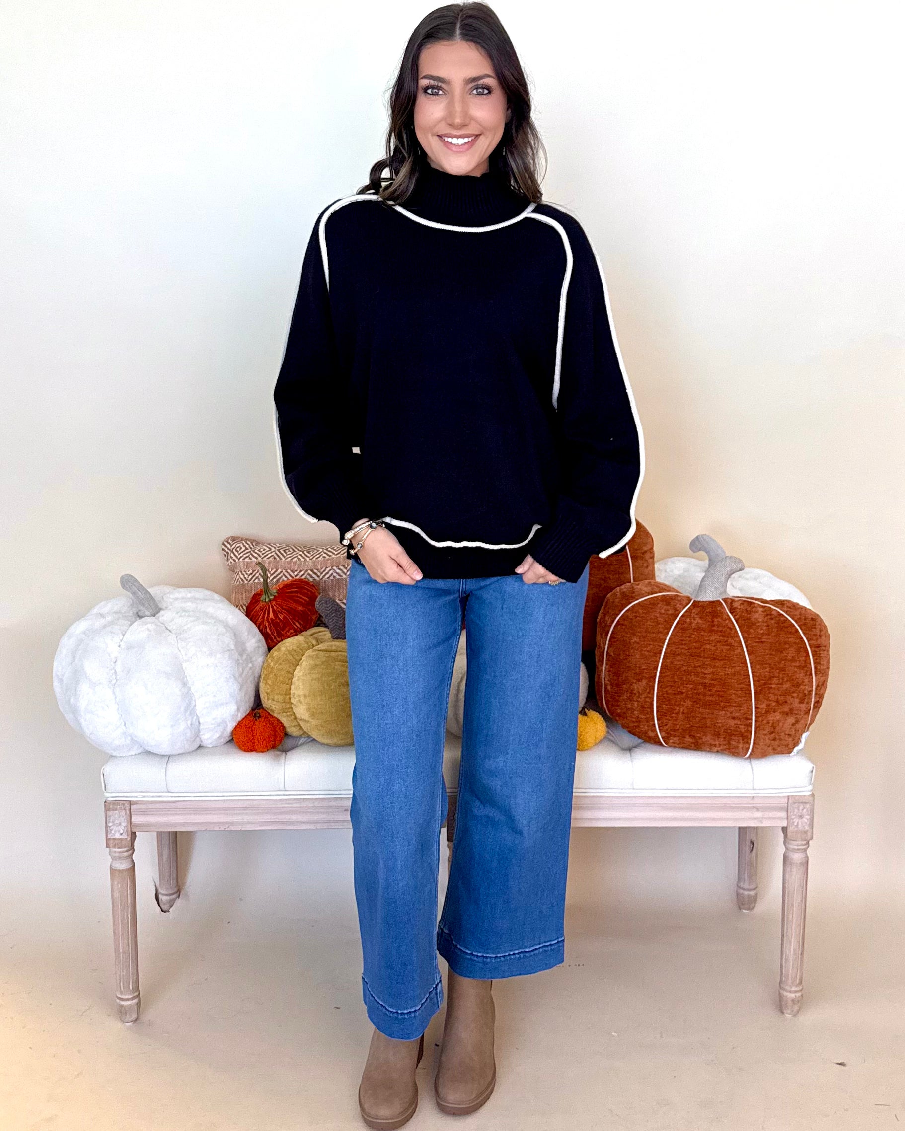 Checking Boxes Black/White Contrast Sweater-Shop-Womens-Boutique-Clothing