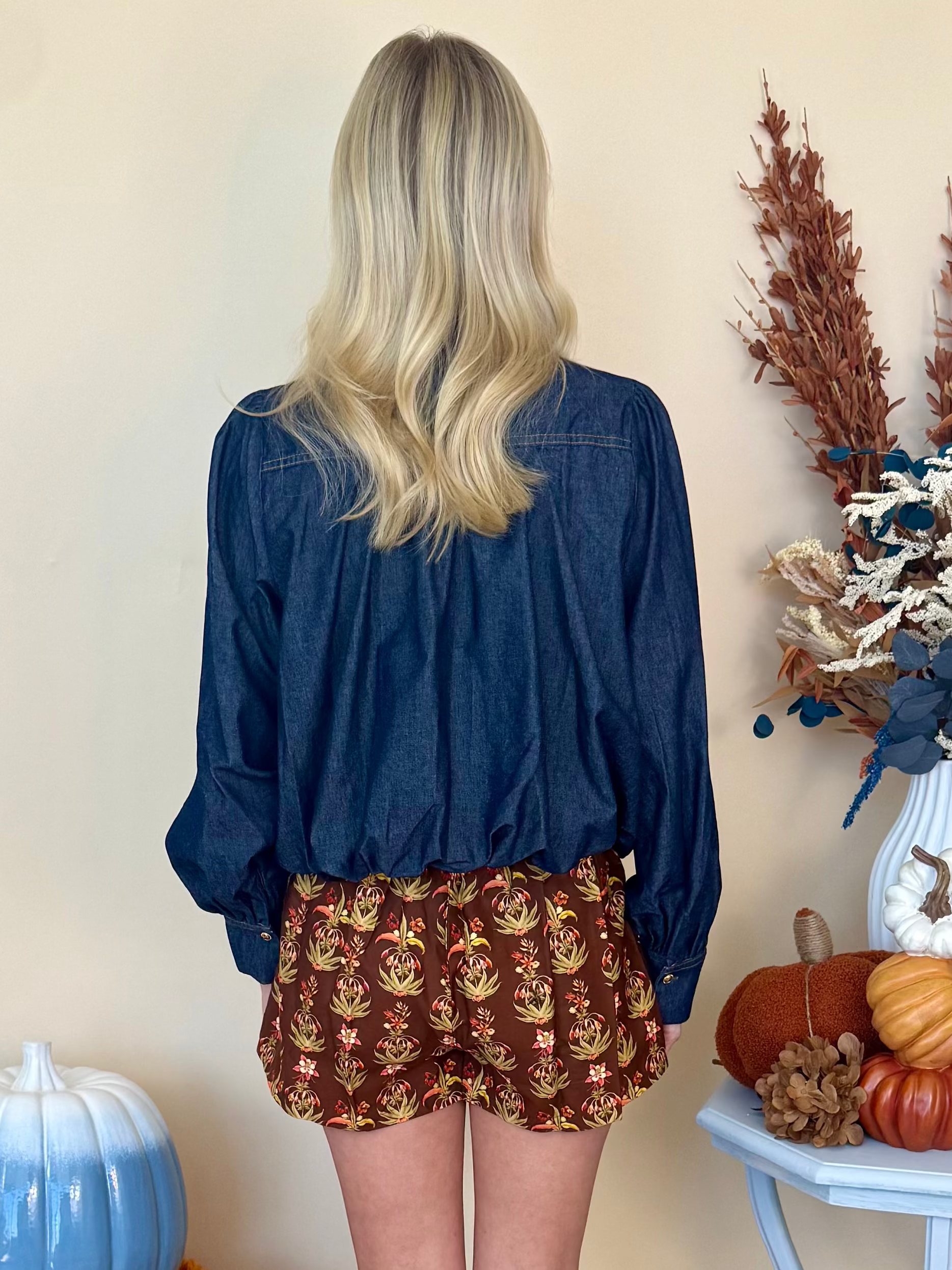 Shimmering Twilight Dk Denim High Neck Top