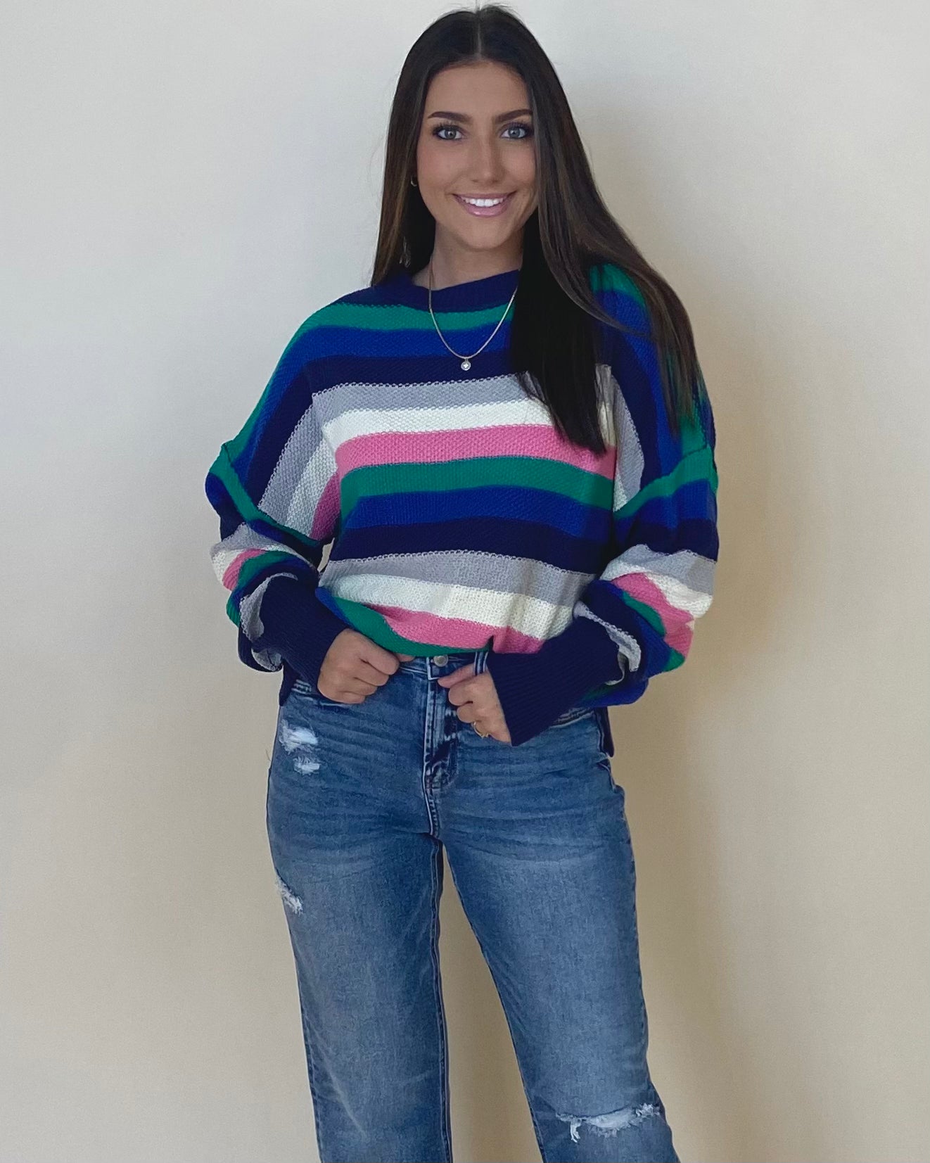 Makes Sense Navy Mix Striped Sweater-Shop-Womens-Boutique-Clothing