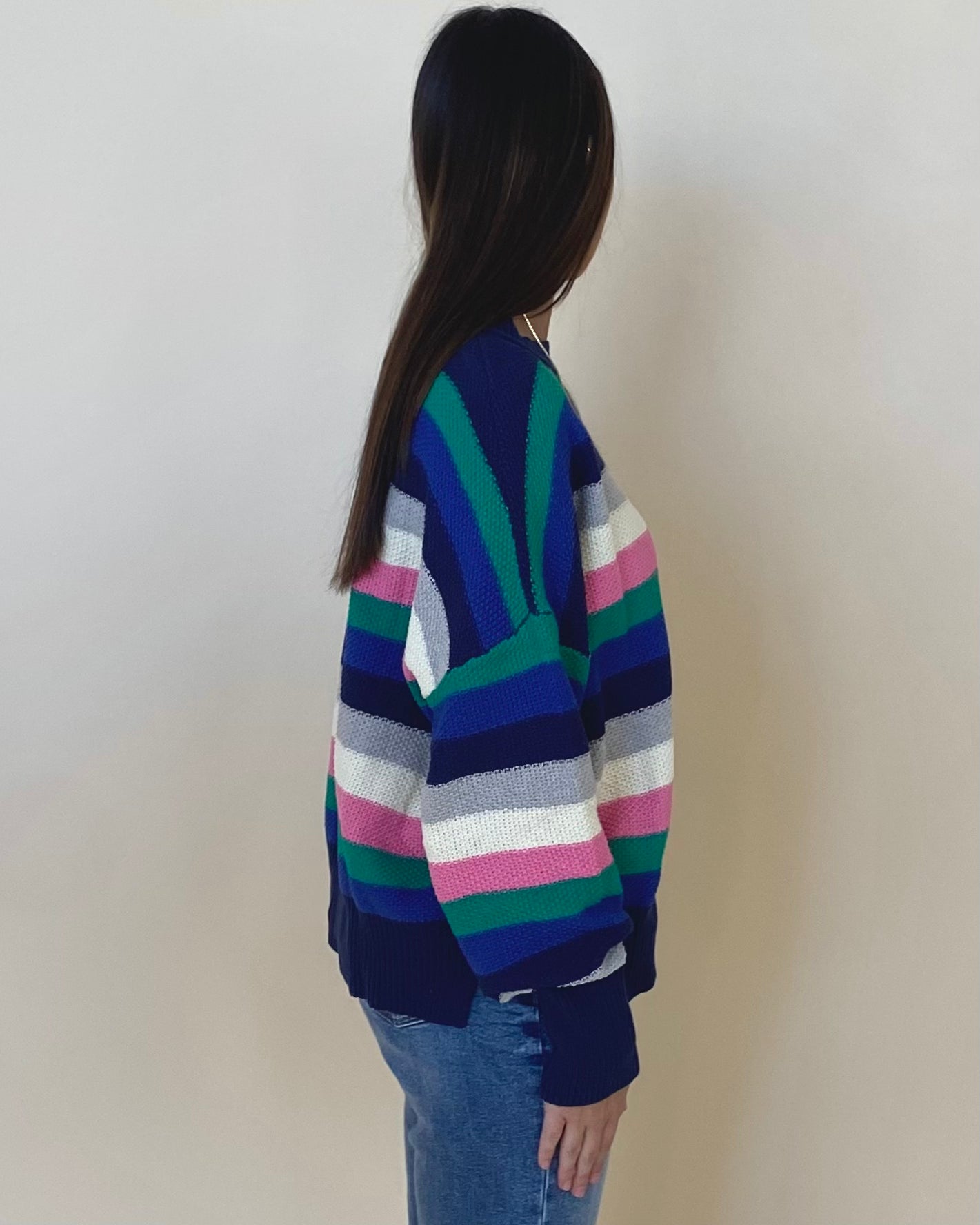 Makes Sense Navy Mix Striped Sweater-Shop-Womens-Boutique-Clothing