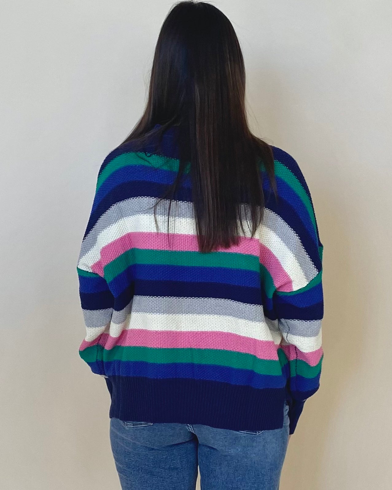 Makes Sense Navy Mix Striped Sweater-Shop-Womens-Boutique-Clothing