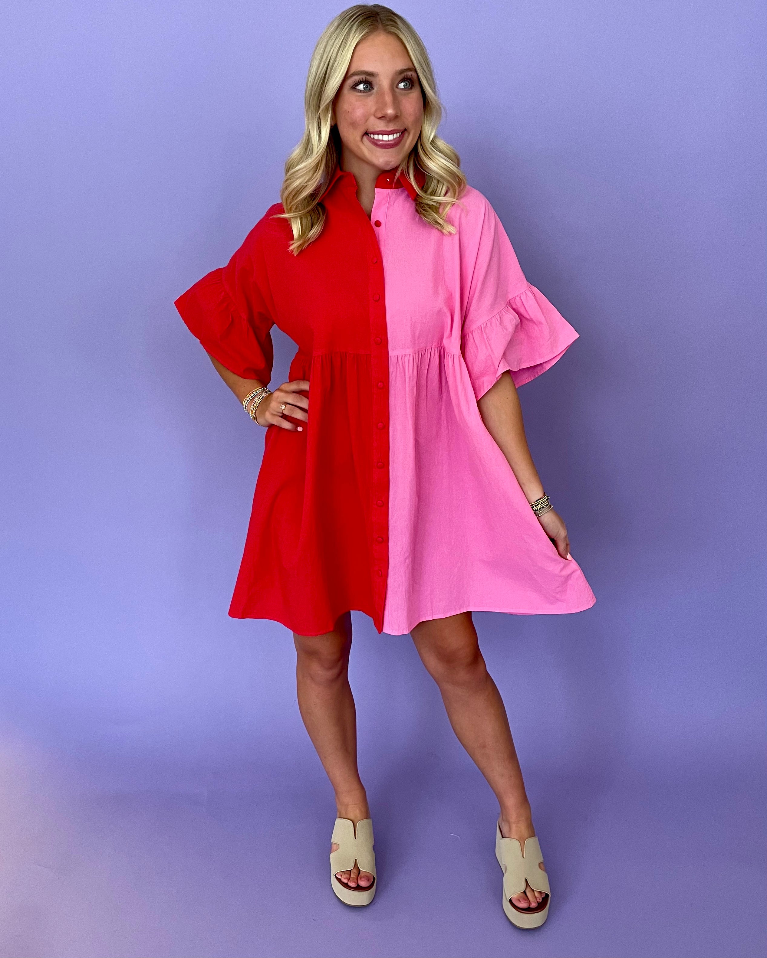 Back To You Red/Pink Babydoll Dress-Shop-Womens-Boutique-Clothing