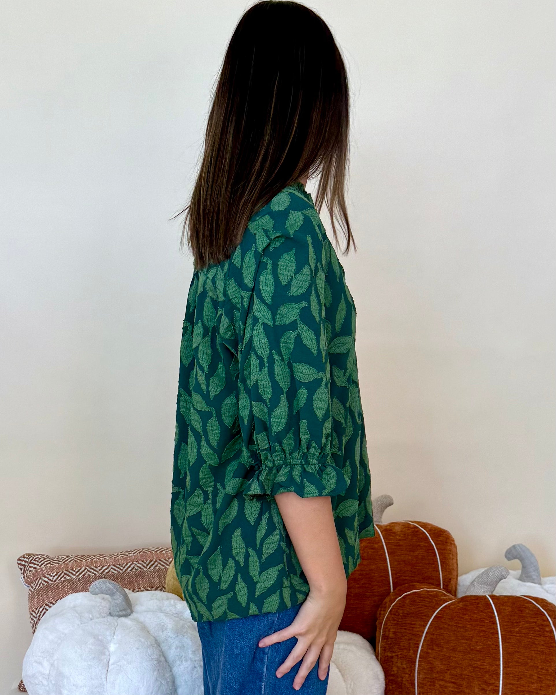 Sunkist Sroll Green Floral Jacquard Top-Shop-Womens-Boutique-Clothing