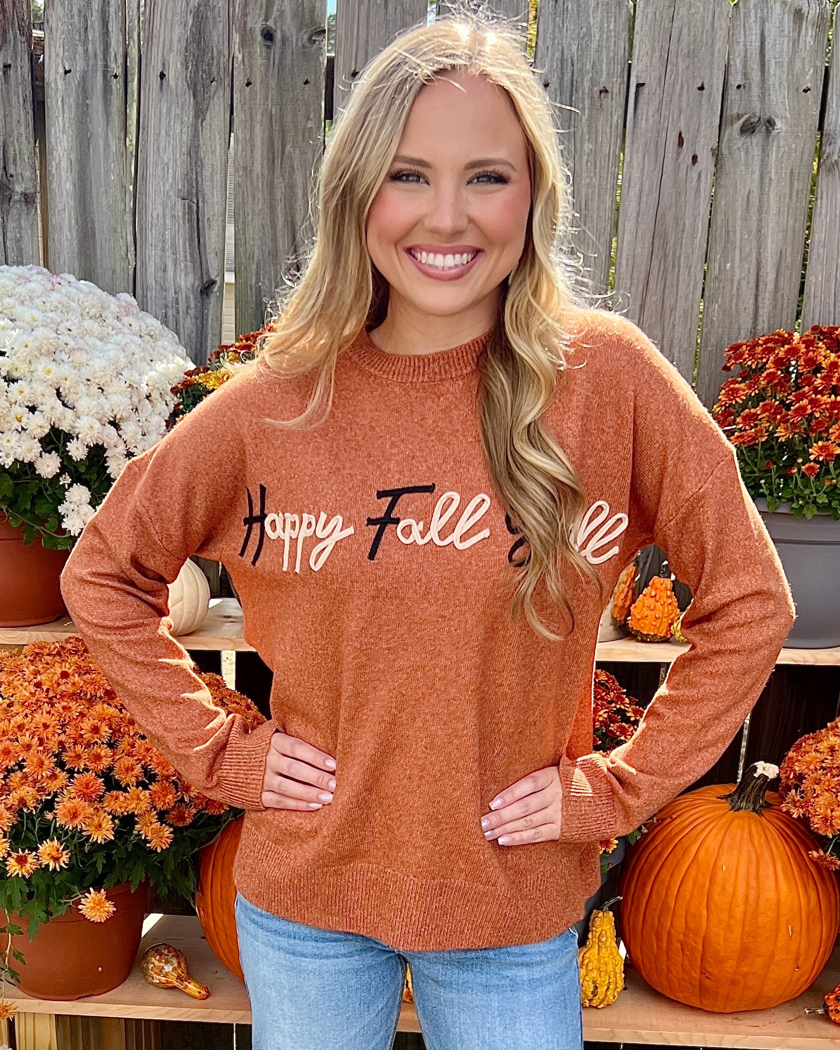 Cooler Weather Rust “Happy Fall Y’all” Sweater-Shop-Womens-Boutique-Clothing