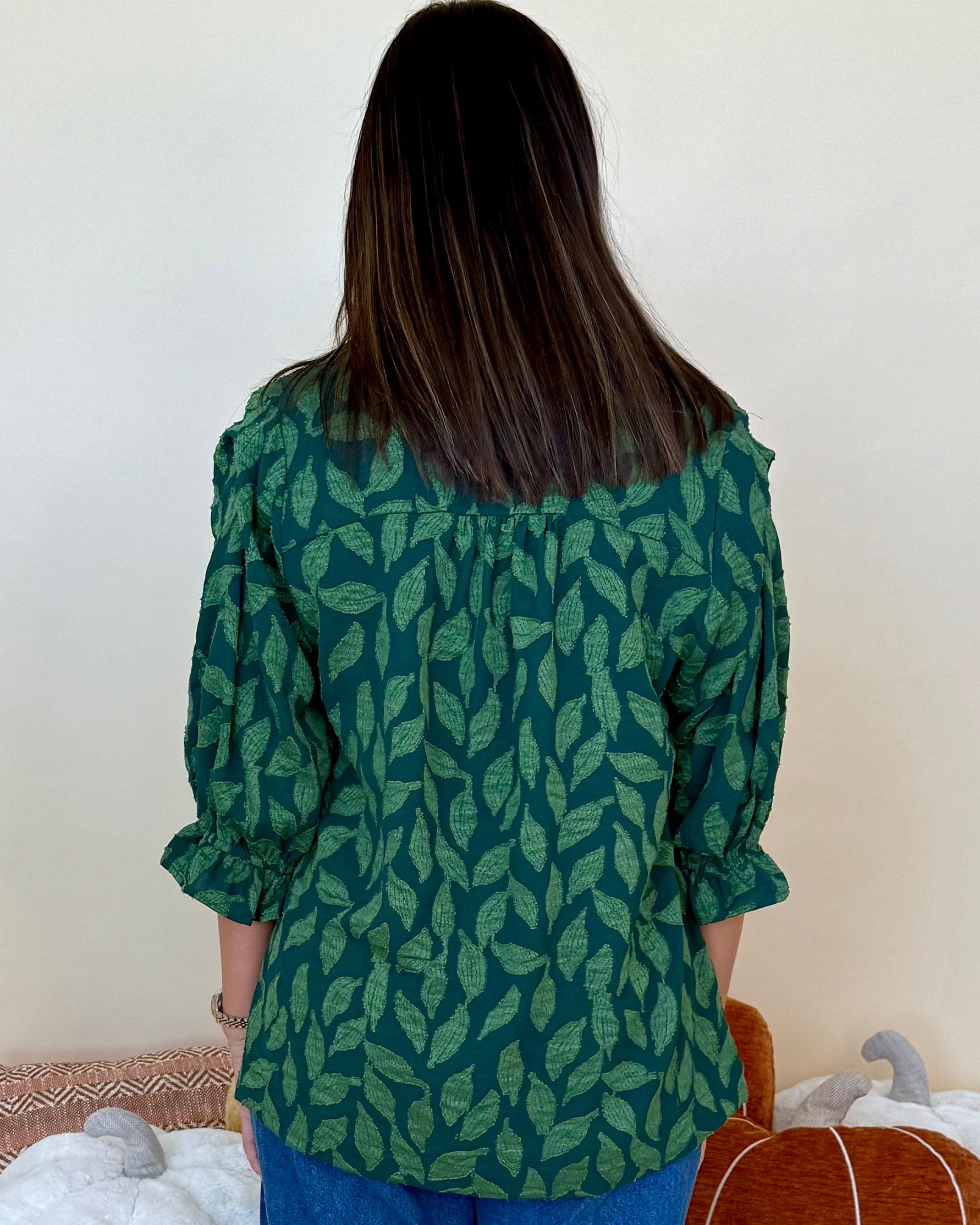 Sunkist Sroll Green Floral Jacquard Top-Shop-Womens-Boutique-Clothing