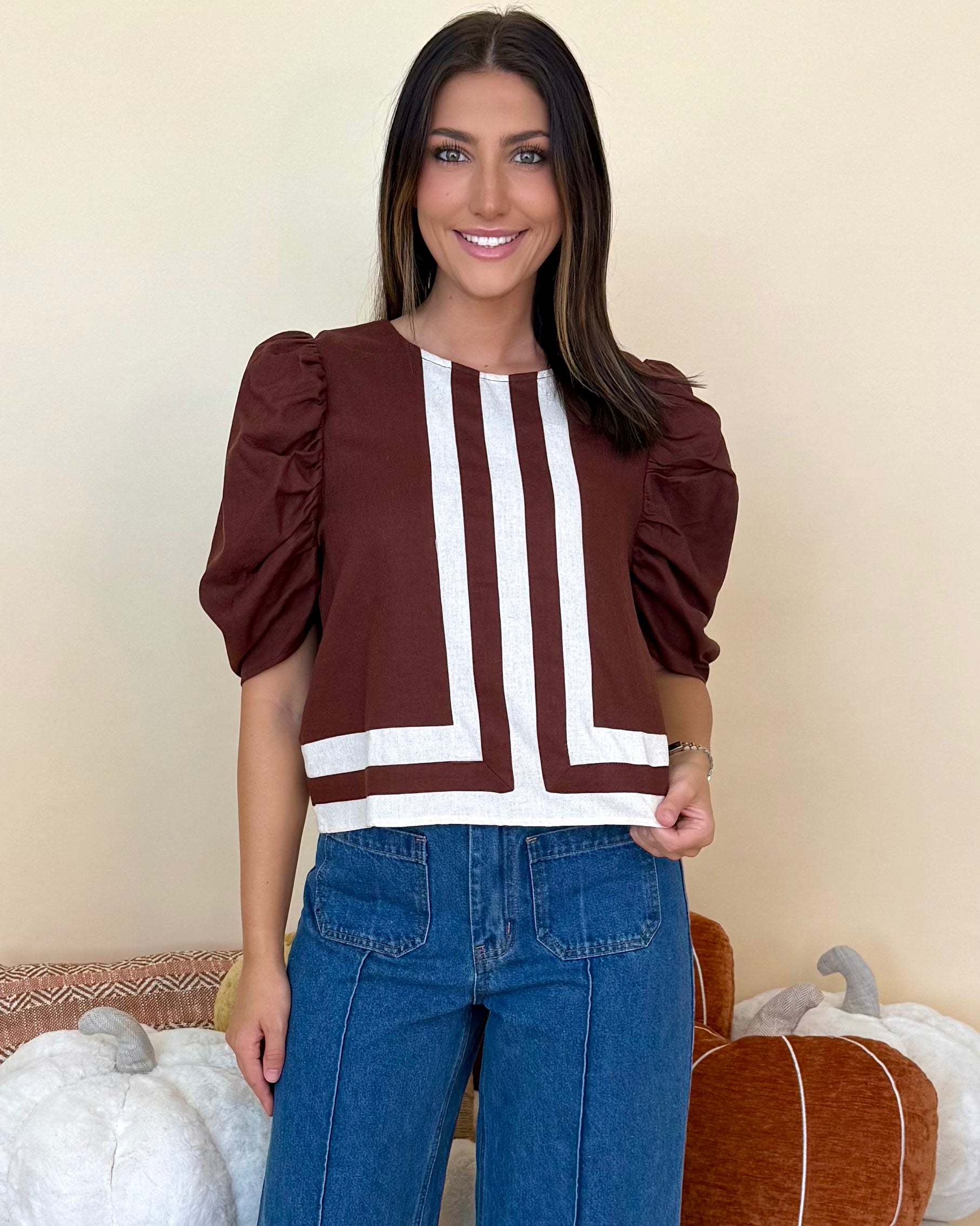 Just A Little Brown Contrast Border Top-Shop-Womens-Boutique-Clothing