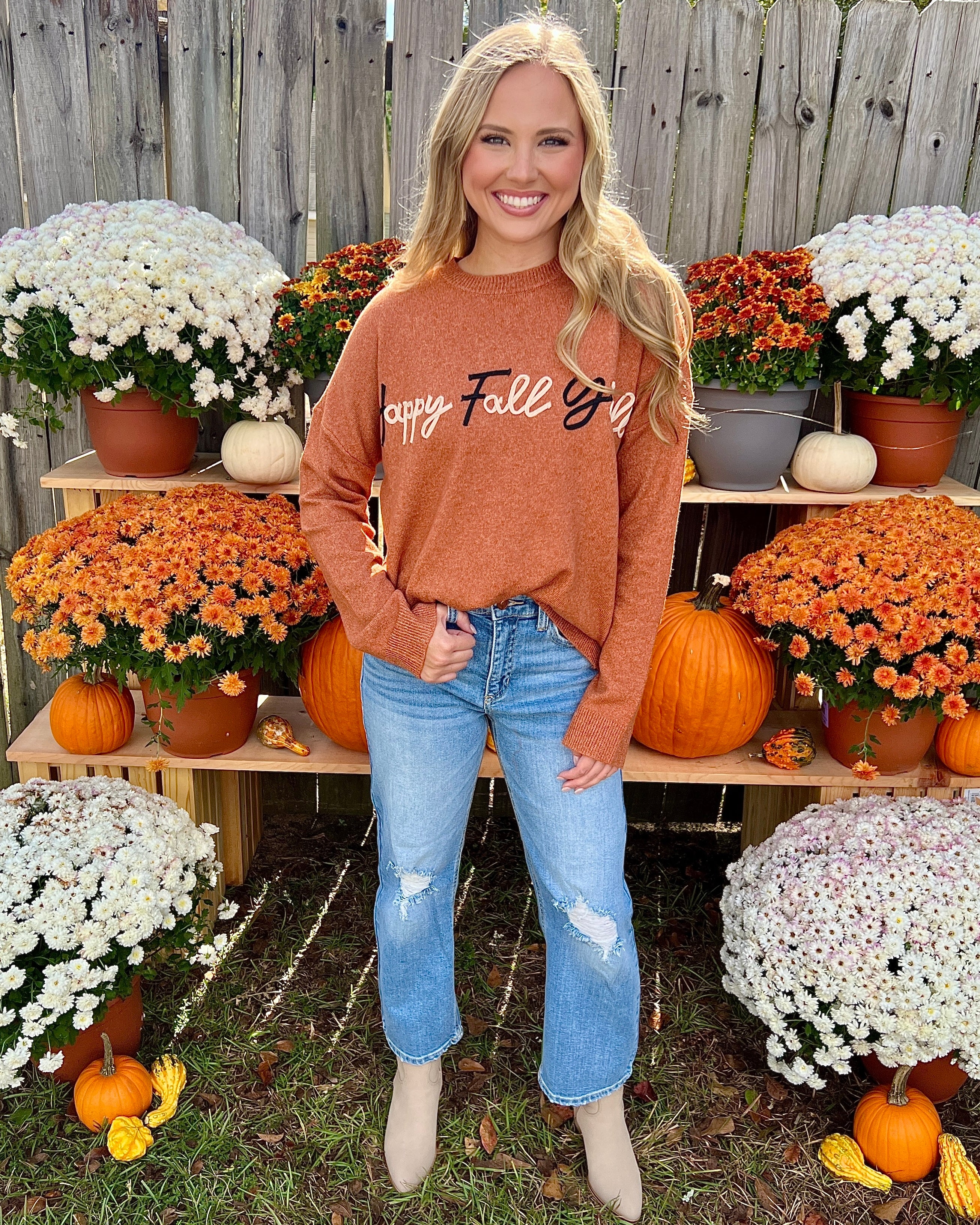 Cooler Weather Rust “Happy Fall Y’all” Sweater-Shop-Womens-Boutique-Clothing