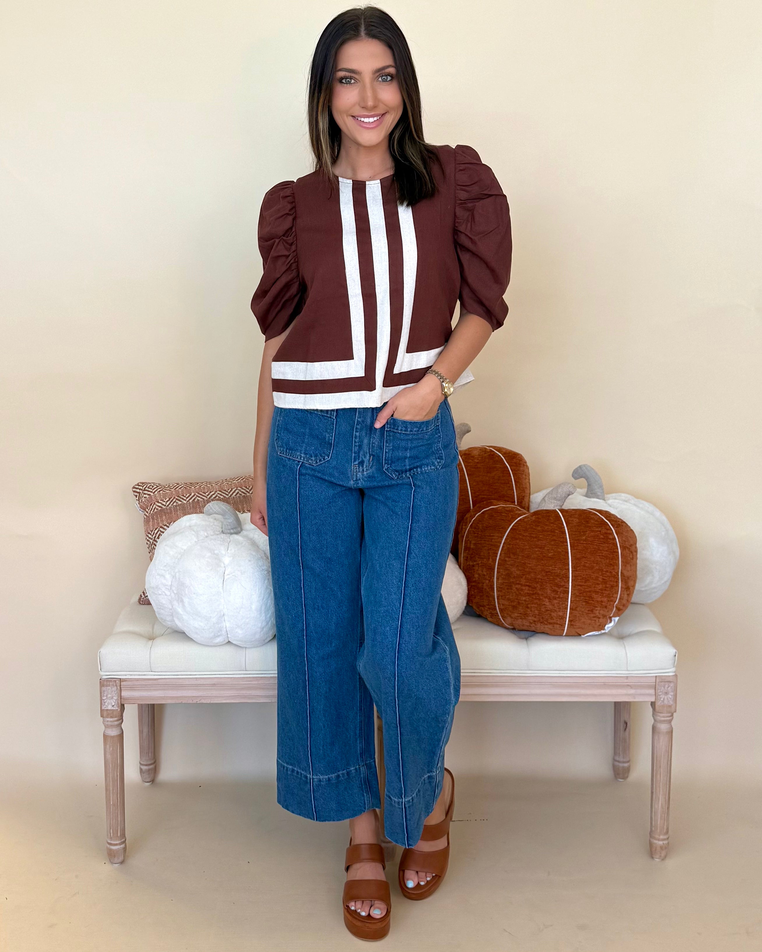 Just A Little Brown Contrast Border Top-Shop-Womens-Boutique-Clothing