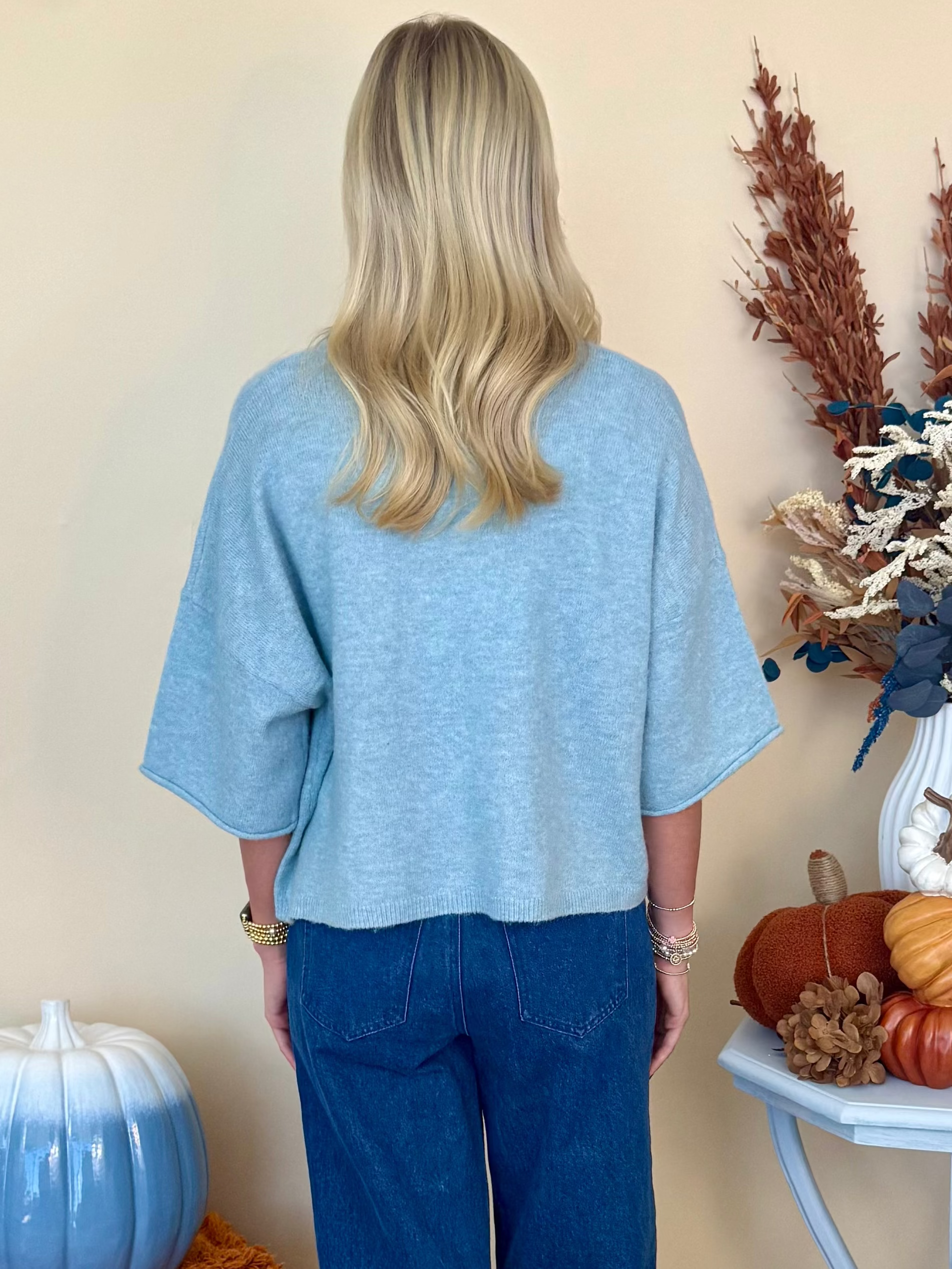 Moonlit Dance Dusty Blue Button Up Cardigan Sweater