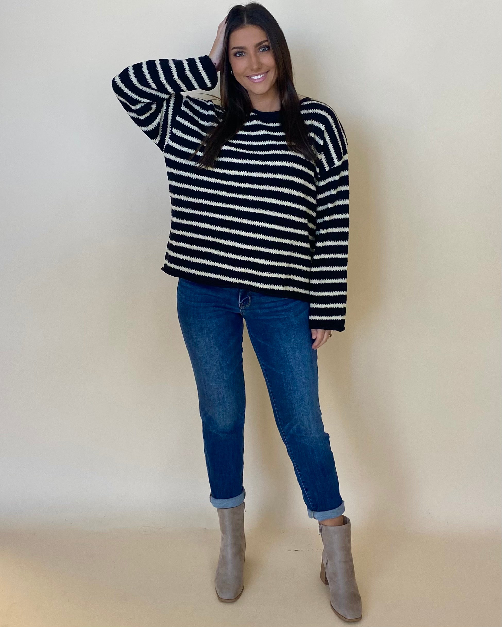 Never Let Go Black Stripe Sweater-Shop-Womens-Boutique-Clothing