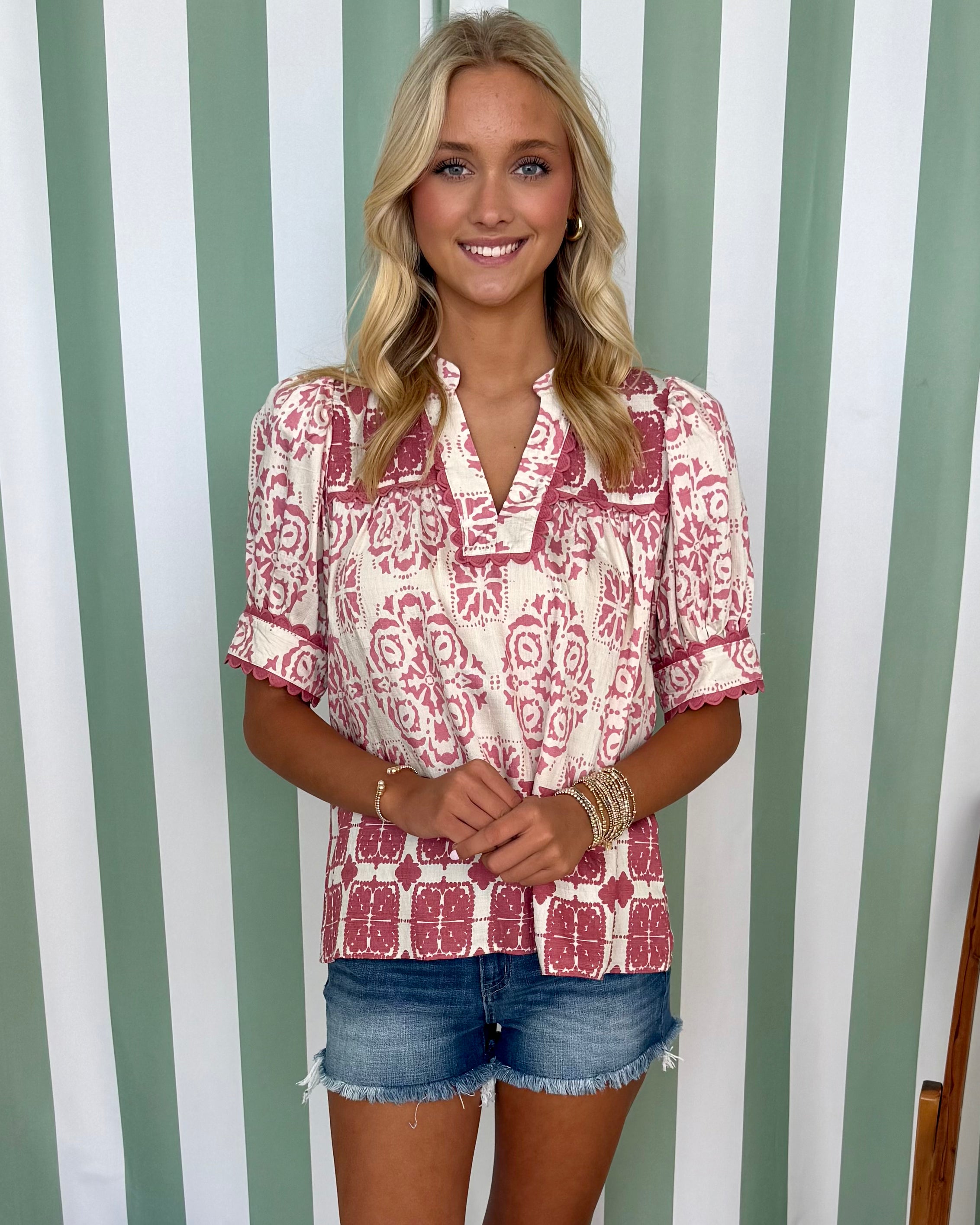 Edge Of Summer Pink Moroccan Print Top-Shop-Womens-Boutique-Clothing