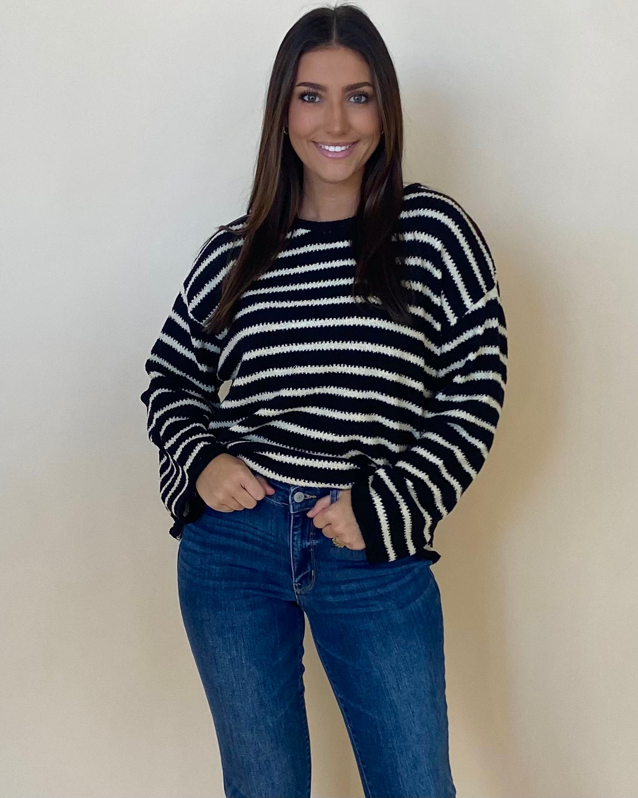 Never Let Go Black Stripe Sweater-Shop-Womens-Boutique-Clothing